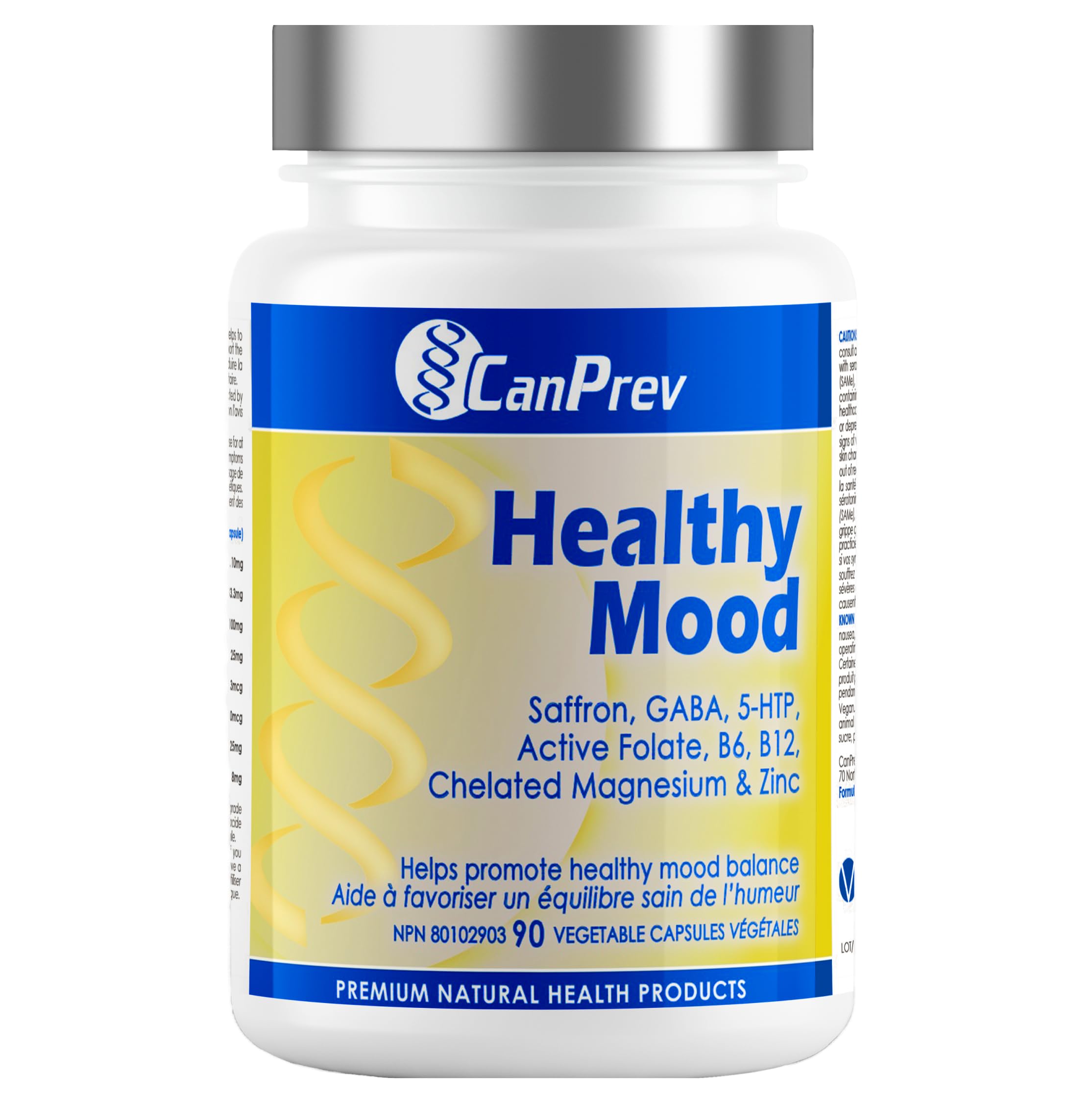 CanPrev Healthy Mood, 90 V-Caps 30-Day Supply - Saffron & 5-HTP Supplement with Vitamin B6, B12, Magnesium & Zinc Bisglycinate, Focus, Clarity, Energy Support, Restful Sleep Aid - Vegan Friendly