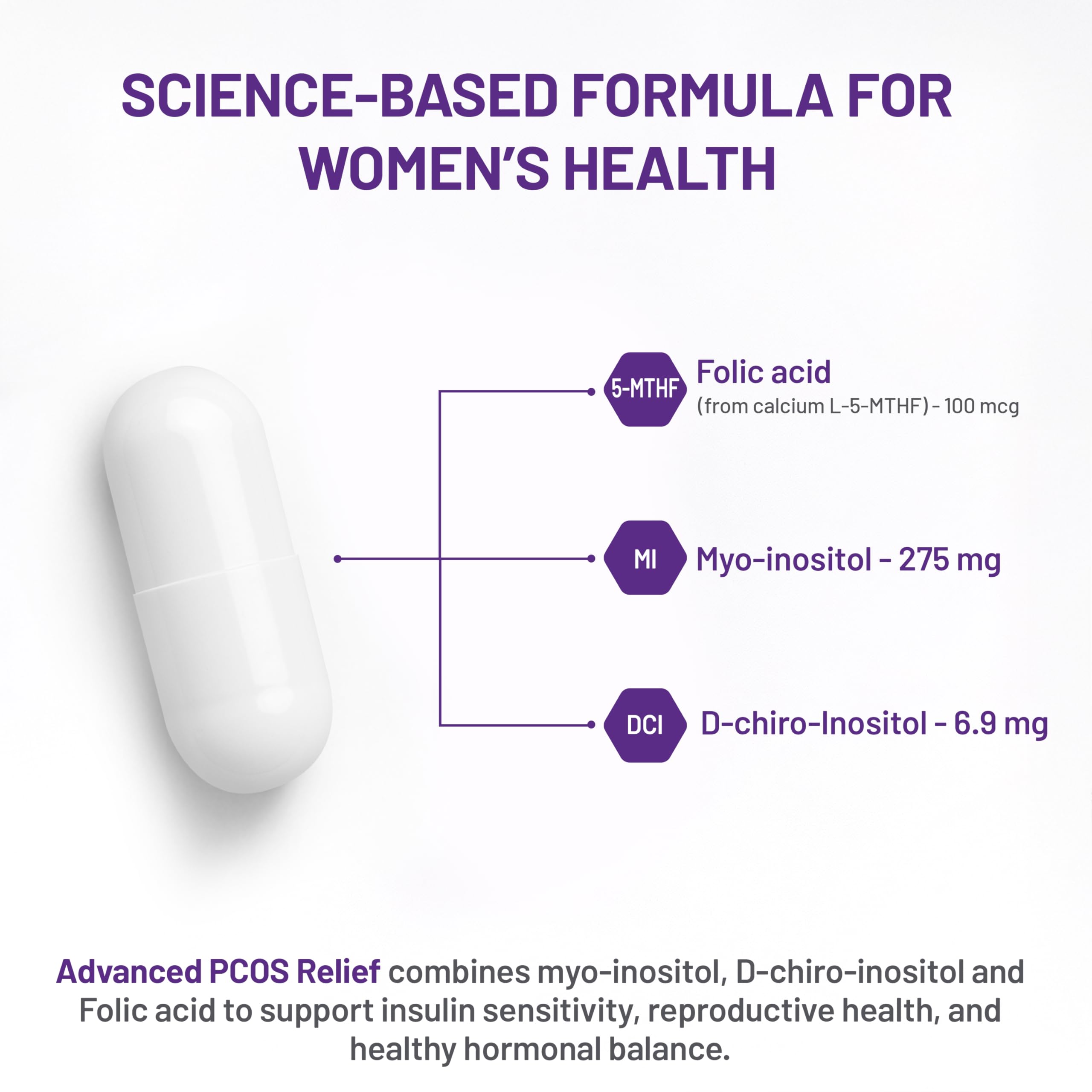 AOR - Advanced PCOS Support, 120 gélules (approvisionnement de 30 jours) - Supplément de Myo-Inositol et D-Chiro Inositol pour femmes - Favorise la santé ovarienne et l'équilibre du cycle menstruel - Formule SOPK pour femmes - Végane et sans OGM