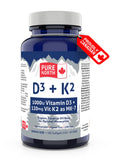 Pure North Naturals - D3 + K2 Vitamin Supplement 180 Softgels 180-Day Supply - Bone & Teeth Health - D3 1000IU + K2 MK7 120mcg with Organic Coconut Oil - 3rd Party Tested - Formulated & Made in Canada