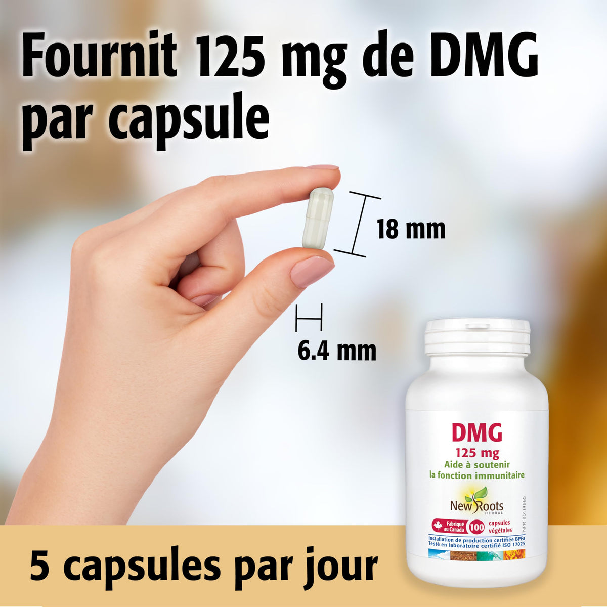New Roots Herbal DMG, Glycine, Immune Support, 125 mg, 100 Capsules