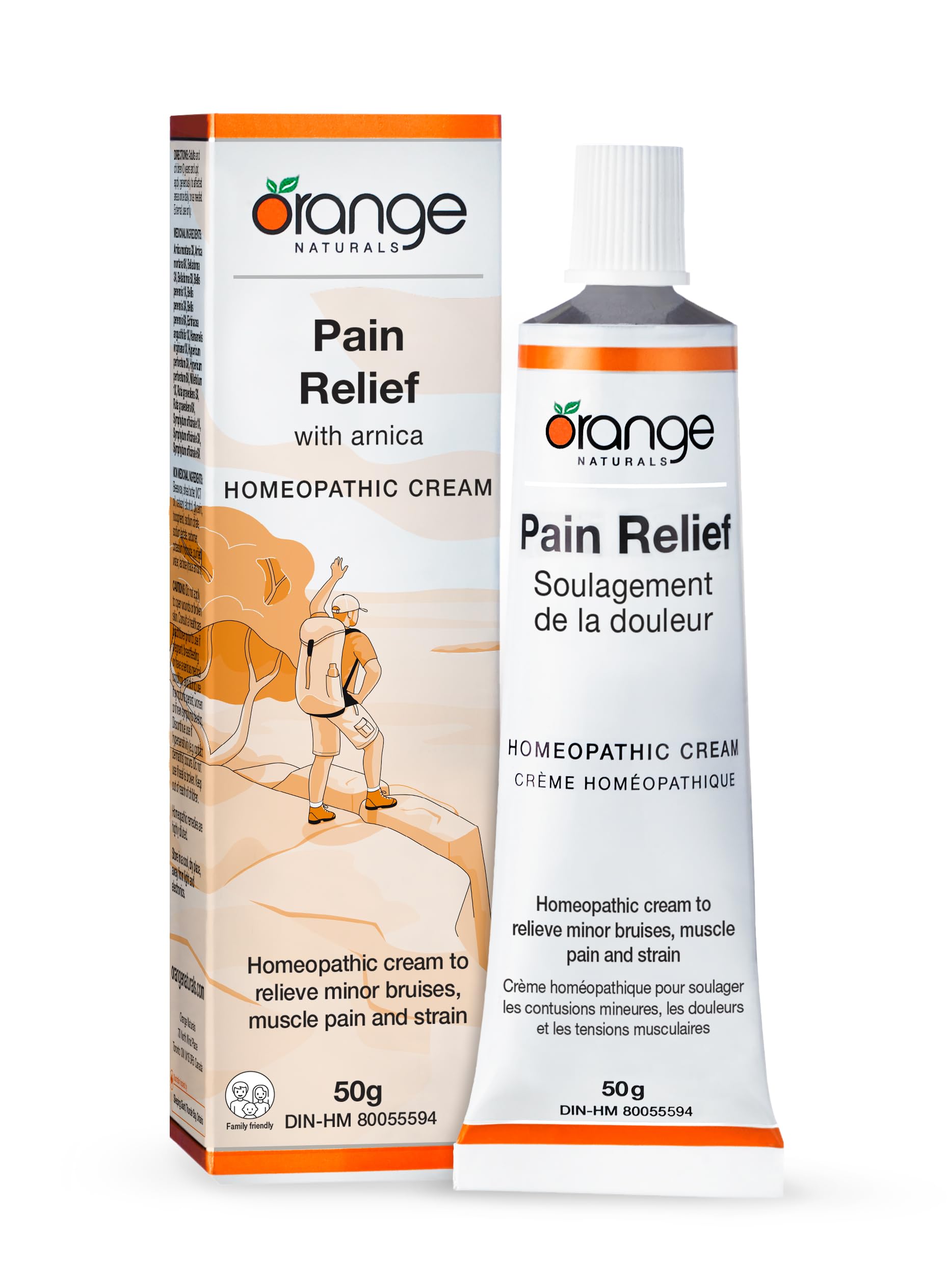 Orange Naturals Crème Analgésique à l'Arnica Montana 50 g, Formule Homéopathique Topique pour Muscles et Articulations, Idéale pour Genoux, Poignets, Chevilles, Coudes, Dos et Nuque, Lisse, Légère et Facile à Utiliser
