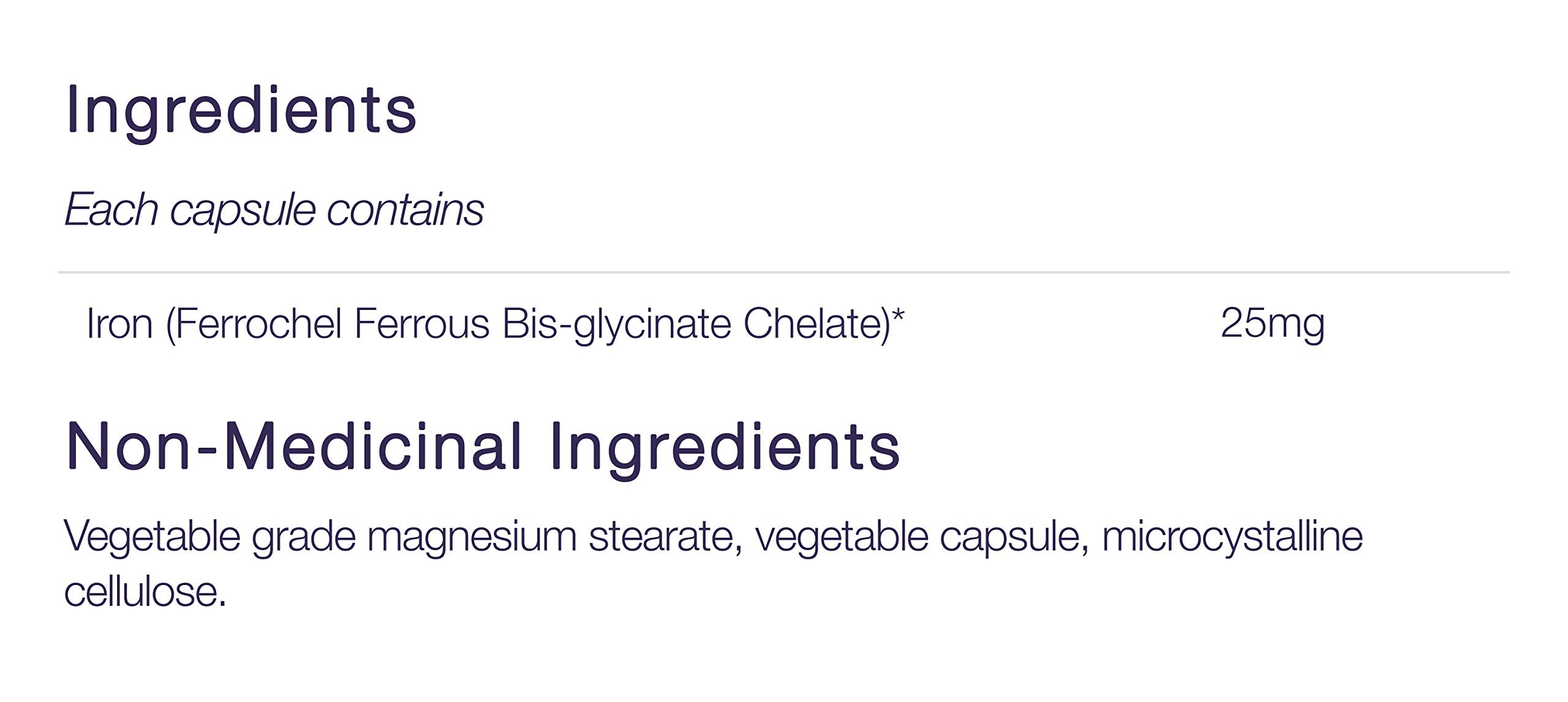 CanPrev Fer Bisglycinate 25, 120 gélules végétales — Approvisionnement de 120 jours — Supplément de fer chélaté végétalien et sans OGM — 25 mg de fer élémentaire pur — Conçu pour le confort et la facilité digestive — Favorise une absorption efficace