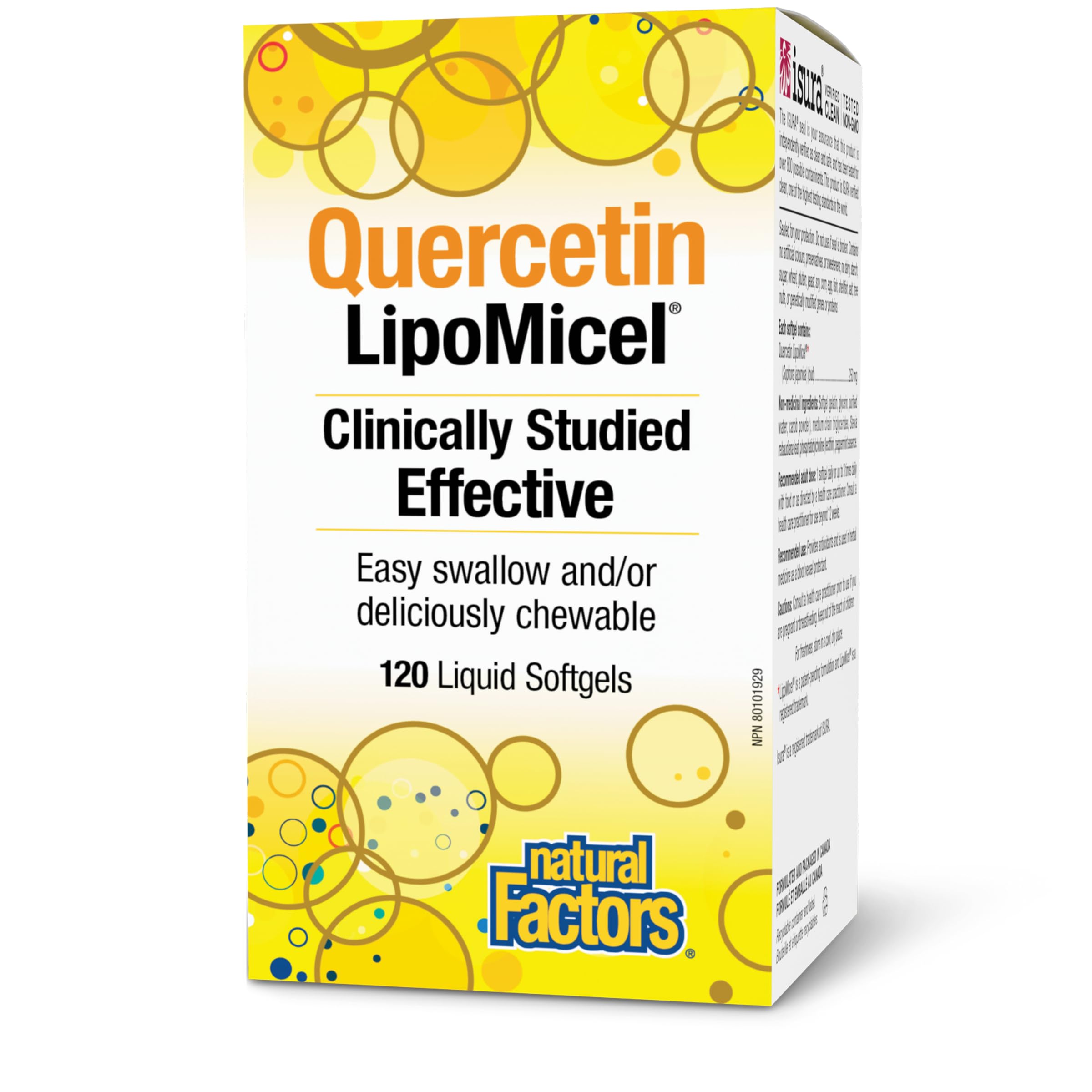 Natural Factors Quercetin Supplement LipoMicel, 120 Liquid Softgels, 250 mg per Liquid Softgel, Source of Antioxidants, Easy to Swallow, Proudly Canadian