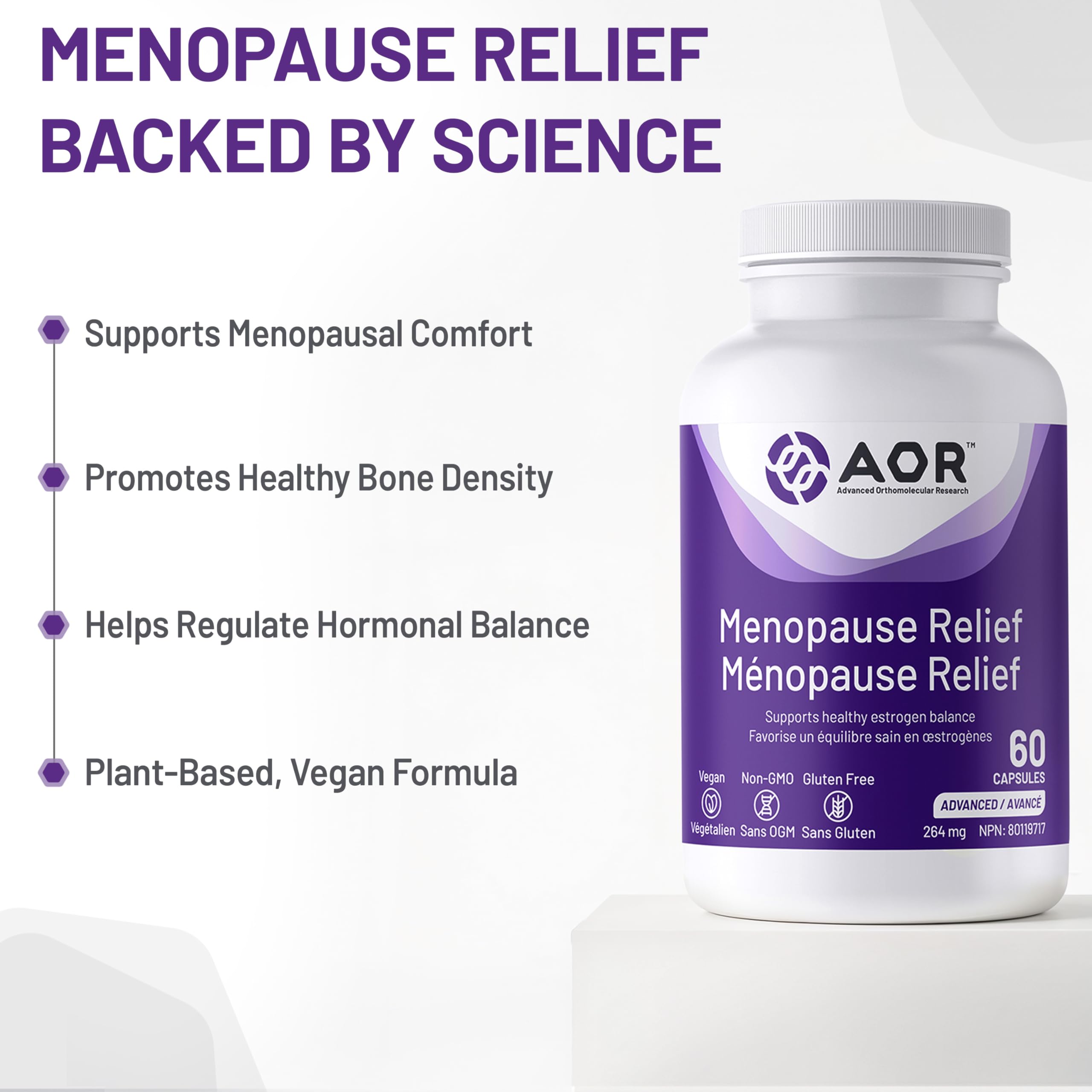 AOR - Menopause Relief 60 Capsules 30-Day Supply - Pre and Post Menopause Supplement for Women - Irritability, Hot Flashes and Night Sweats Relief Supplement - Menopause Support Estrogen Balance