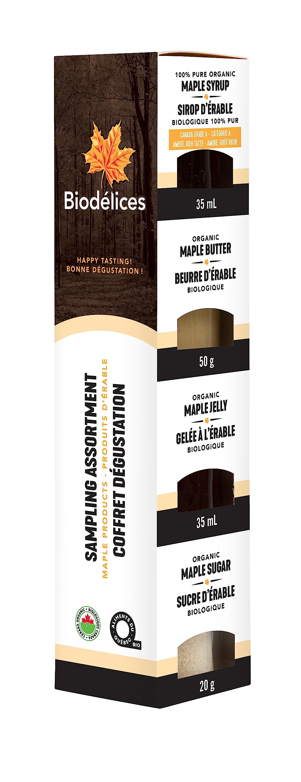 Biodelices Organic Maple Syrup, Maple Butter, Maple Jelly, and Maple Sugar - 100% Pure Maple Syrup - Tasting Pack - Elite Artisan, Natural and Authentic