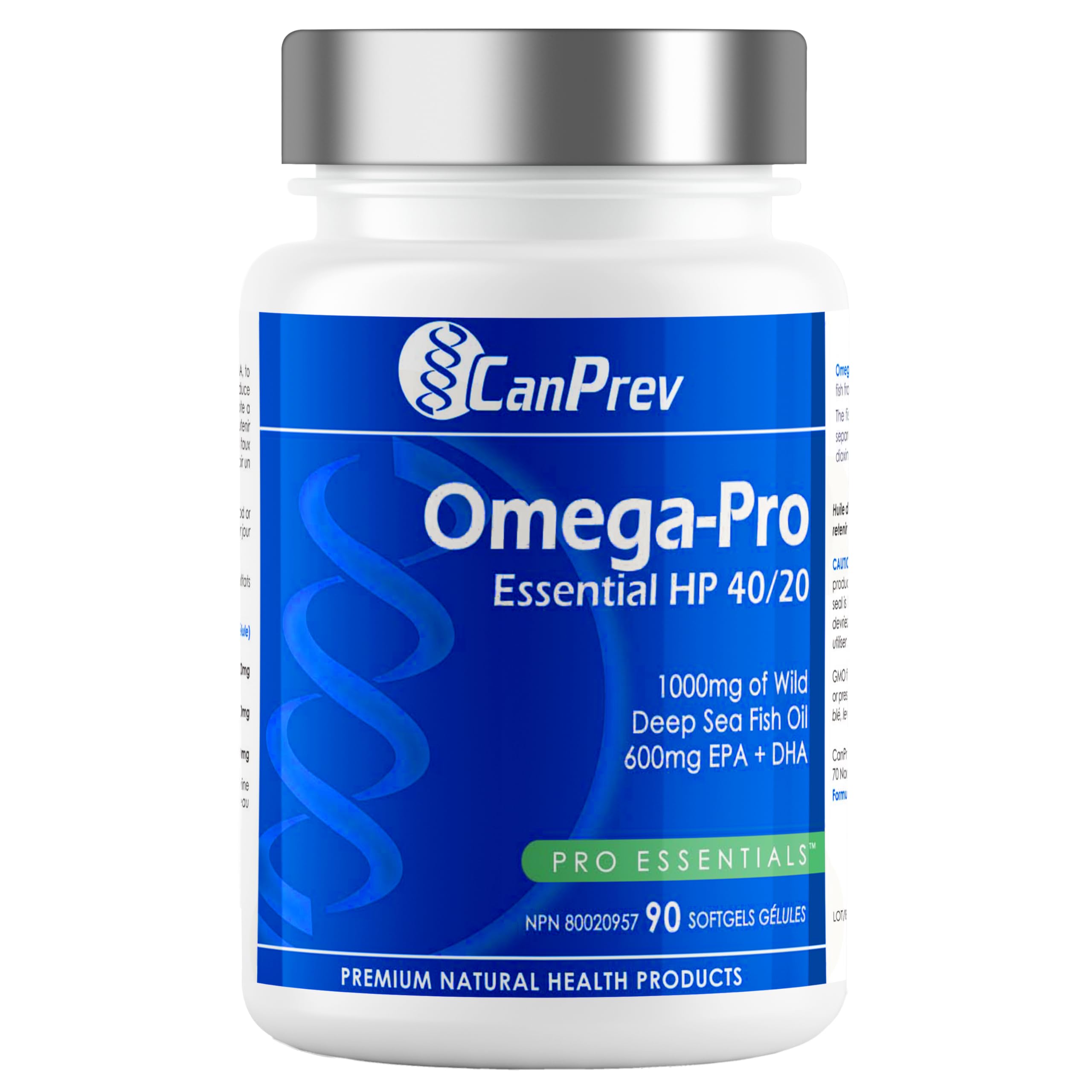 CanPrev Omega-Pro Essential HP 40/20, 90 Softgels 30-Day Supply - 1000mg Wild Deep-Sea Fish Oil, Omega-3 EPA & DHA Formula, Molecular Distilled with Vitamin E, Supports Heart, Brain, Joint, Eye & Skin