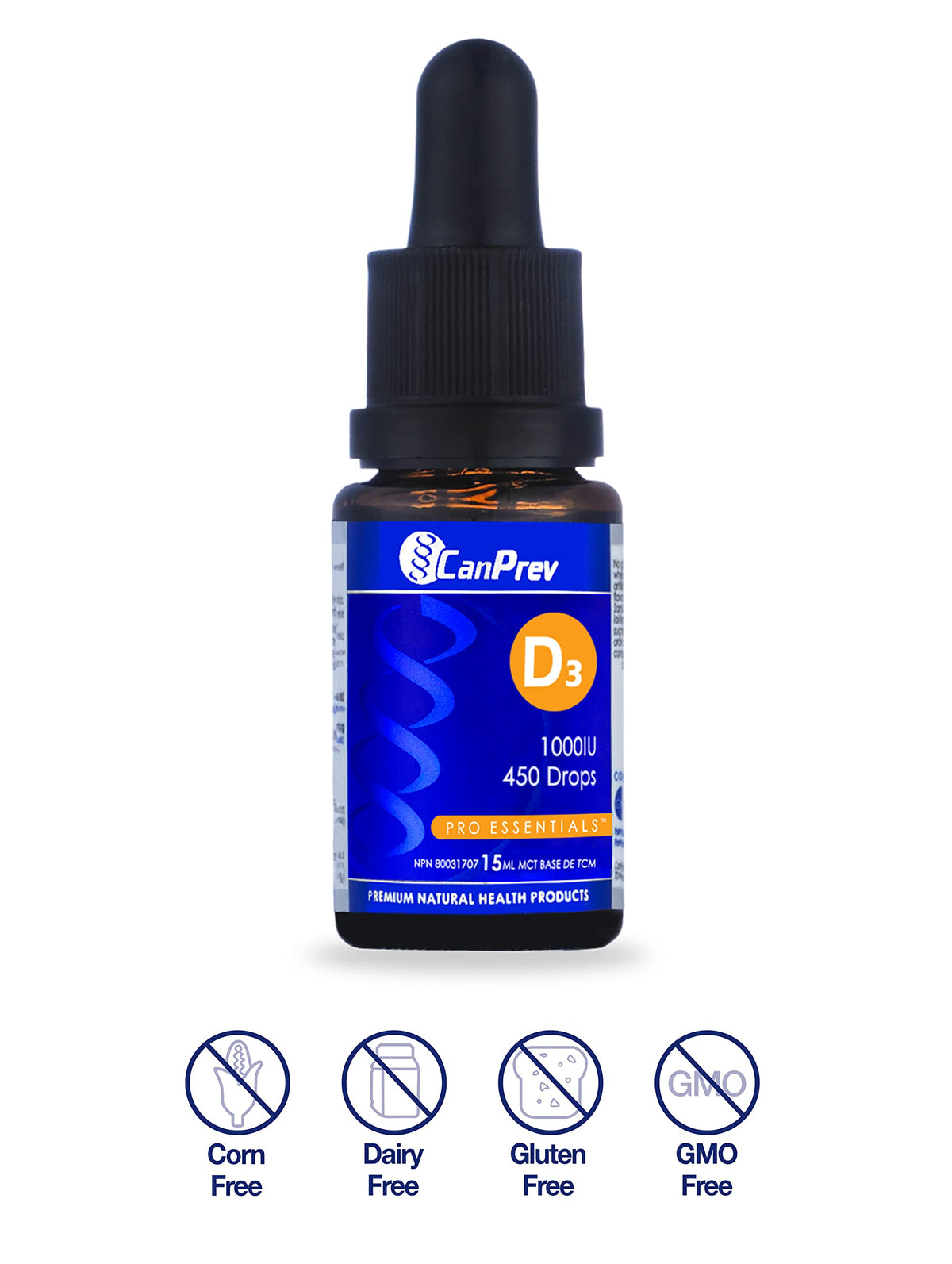 CanPrev Vitamin D3 1000 IU Liquid Drops, Plant Based D3, 300 Day Supply