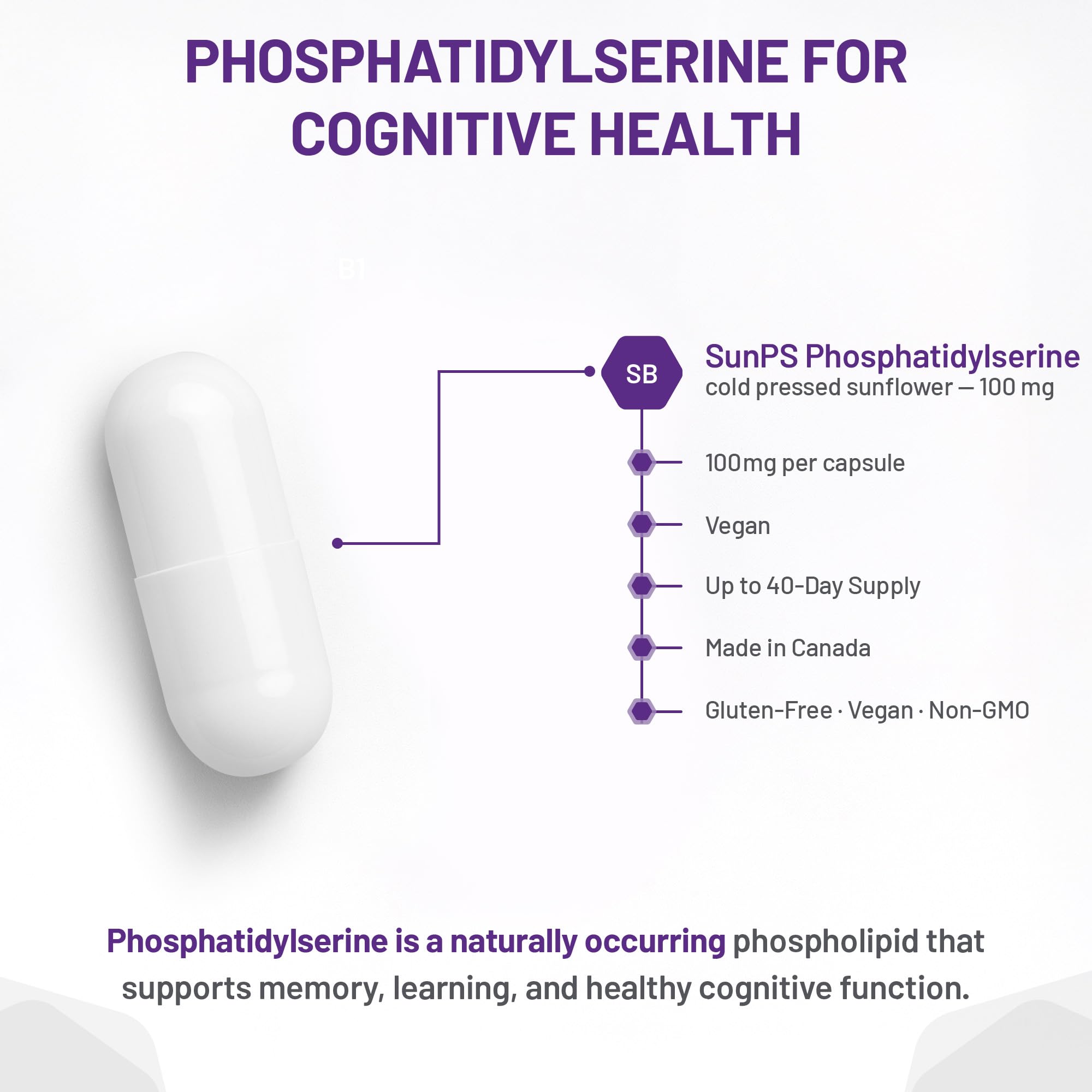 AOR - PS-100 Phosphatidylserine 100mg, 60 gélules - Supplément de phosphatidylsérine pour la santé de la mémoire, suppléments de concentration et supplément cognitif - Suppléments de soutien cérébral pour la mémoire et la concentration