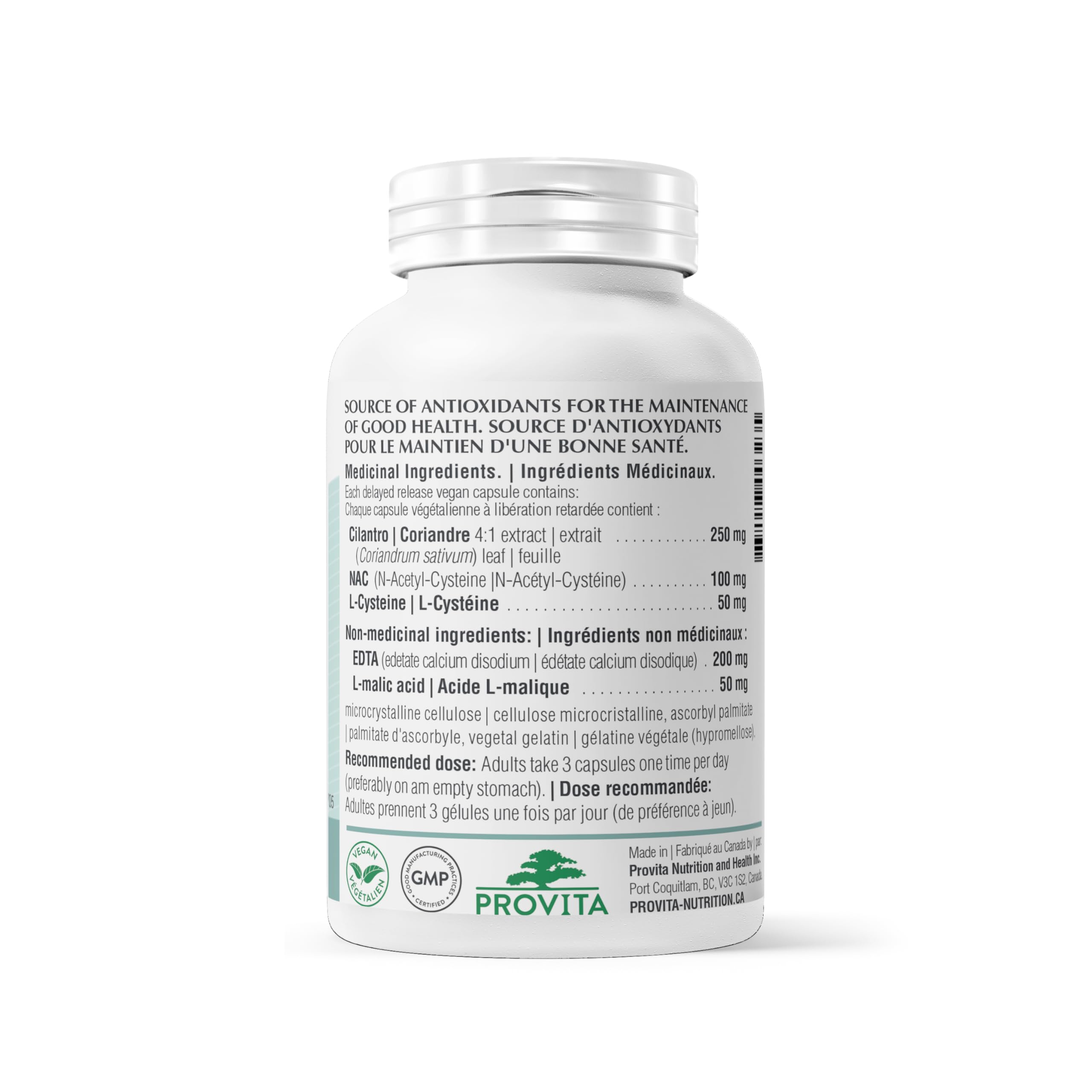 Provita Heavy Metal Detox Supplement with EDTA, Cilantro, NAC, L-Cysteine and Glutathione | Supports Natural Detox Pathways, Antioxidant Defense, and Cellular Health | Vegan, Non-GMO, Delayed Release Capsules | 90 Count