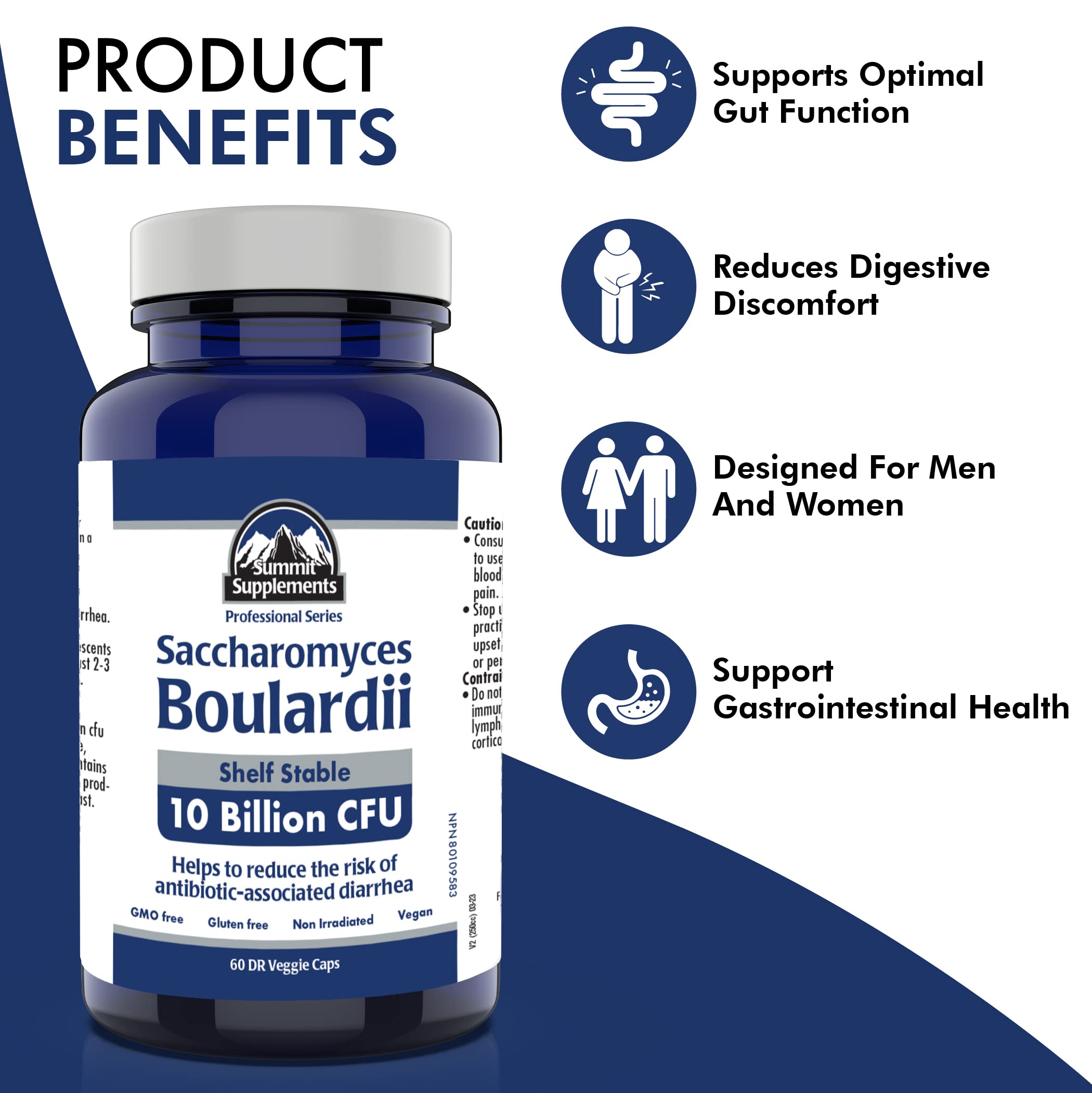 Saccharomyces Boulardii Probiotic Supplement, 60 DR Veggie Caps 60-Day Supply, 10 Billion CFU, Digestive Balance & Gut Flora Support, Vegan, Gluten-Free & Non-GMO, Proudly Canadian & Plastic Negative