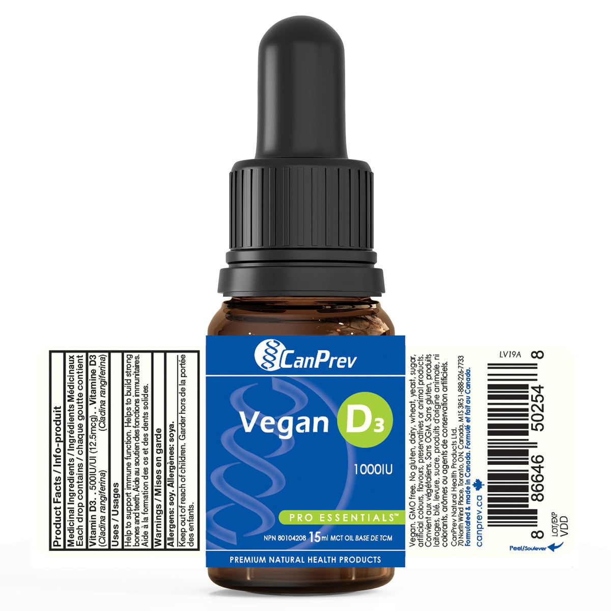 CanPrev Vegan Vitamin D3 Drops, 1000 IU, Unflavoured, 15 ml, 300 Day Supply