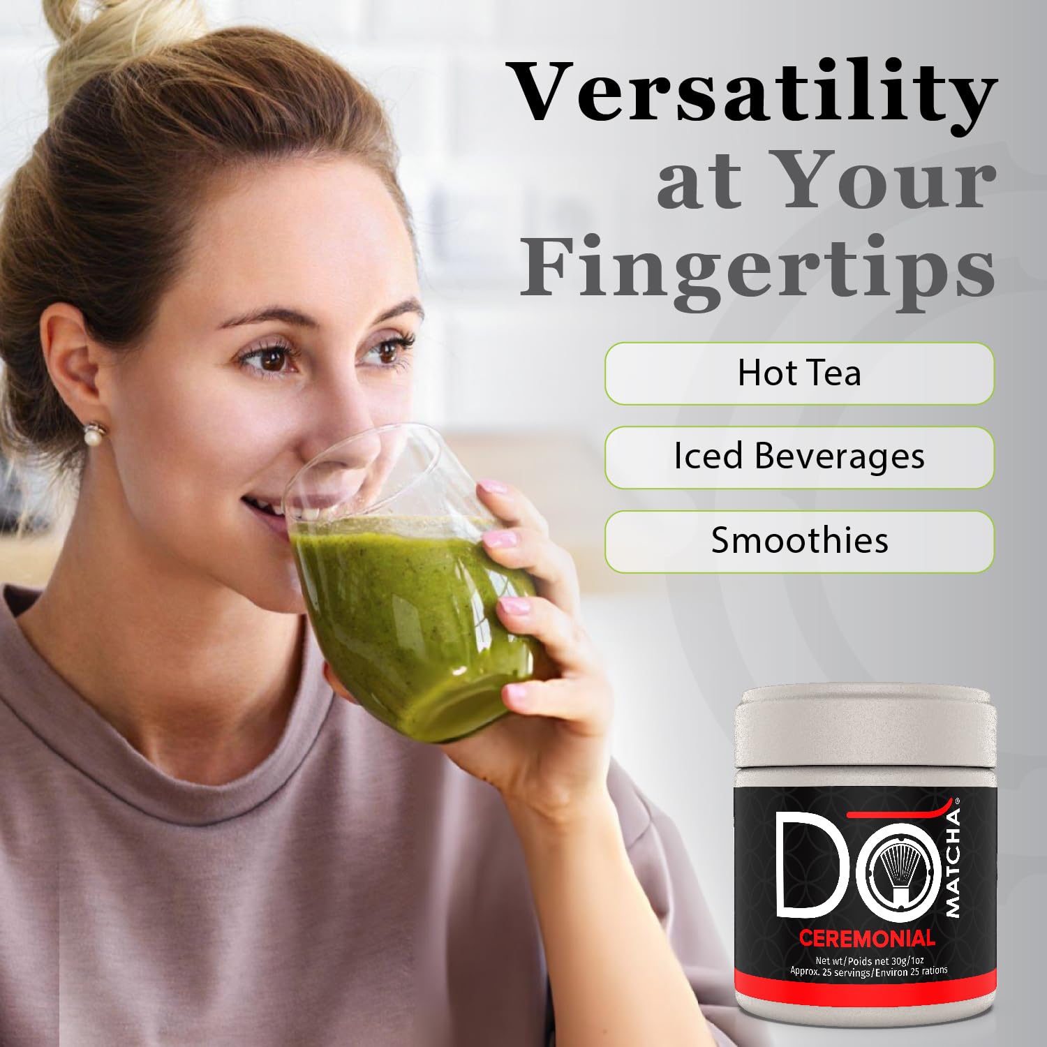 Poudre de Matcha Cérémonial DoMatcha, Thé Vert Japonais d'Uji – Goût Doux et Sucré, Riche en L-Théanine pour le Calme et la Concentration – Idéal pour les Lattes et les Rituels Quotidiens, Certifié Casher