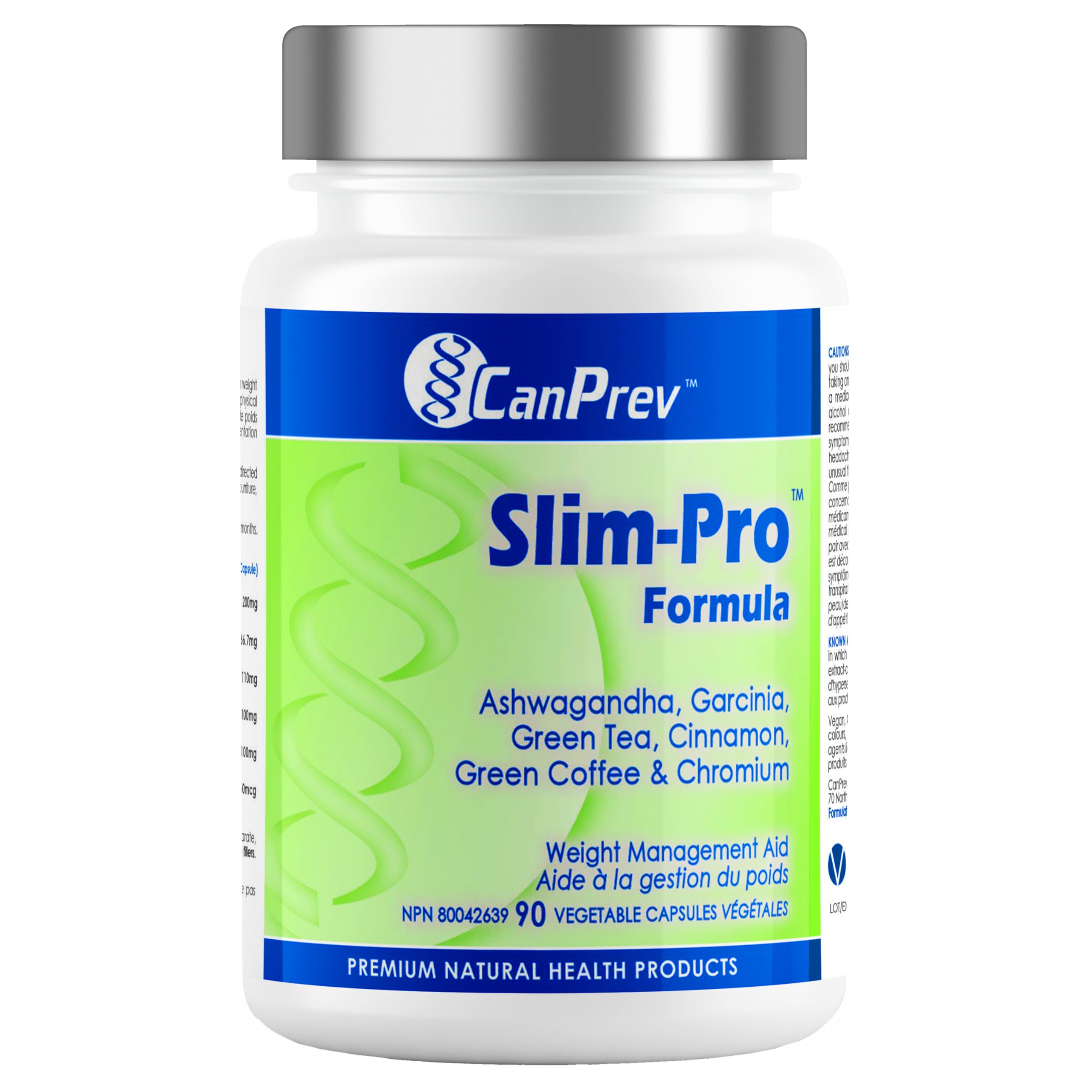 CanPrev Slim-Pro Formule 90 V-Caps, 1 mois d'approvisionnement - Complément d'Ashwagandha, d'extrait de thé vert, de Garcinia et de cannelle, soutient les objectifs de bien-être, l'équilibre et complète un mode de vie sain - Convient aux végétaliens