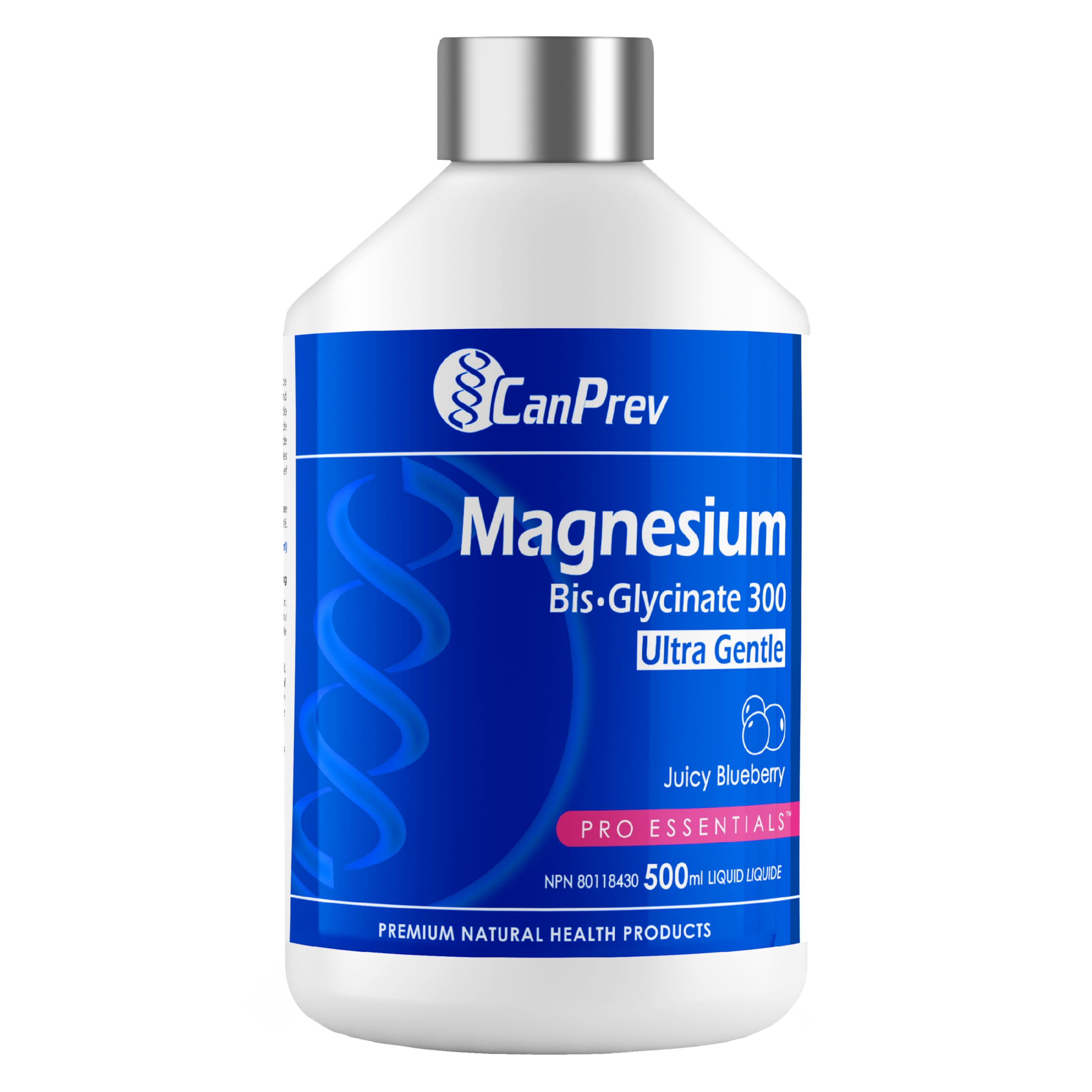 CanPrev Bisglycinate de Magnésium 300 Ultra Doux, 500ml Liquide 33 Portions Saveur Myrtille Juteuse - Absorption Améliorée pour un Meilleur Sommeil, Supplément de Magnésium Pur et Doux - Végétalien et Sans OGM