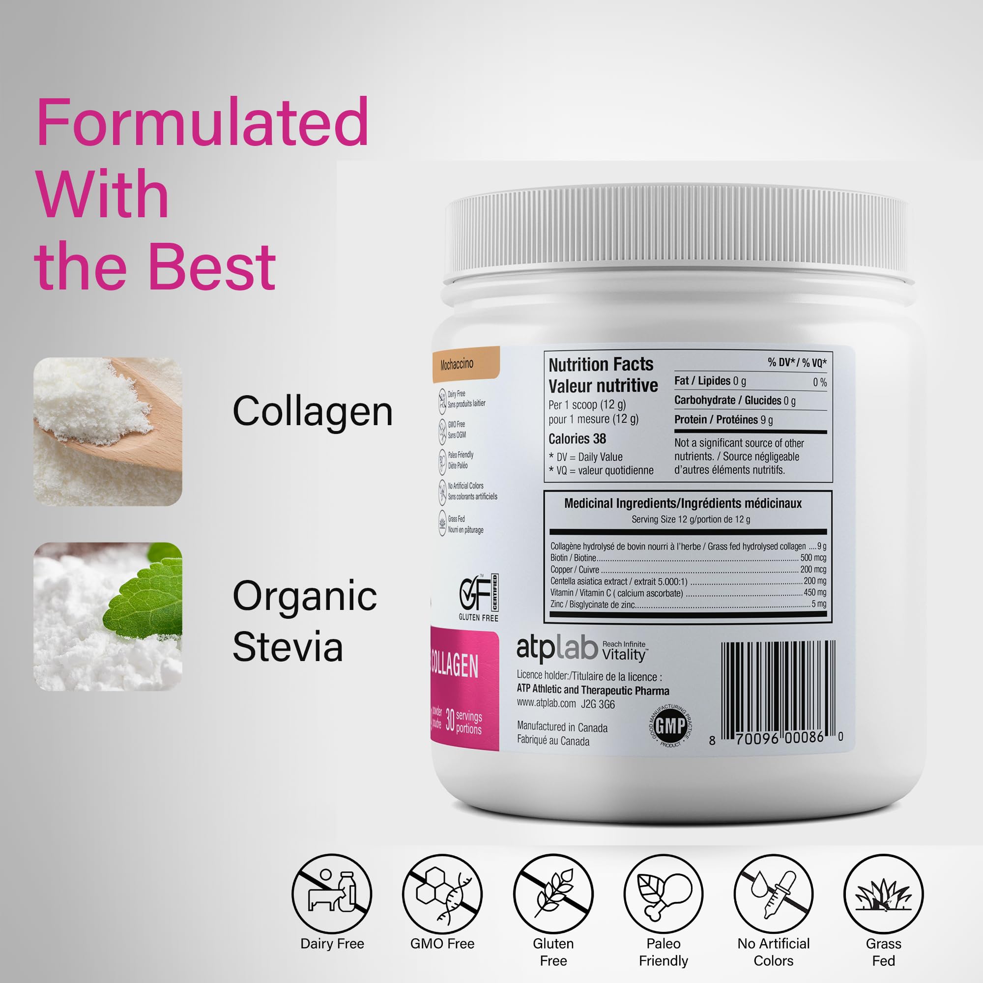 ATP LAB - Total Radiance Collagène 360g - Poudre de protéines de collagène pour femmes - Pour la peau, les cheveux et les ongles - Suppléments de collagène pour femmes