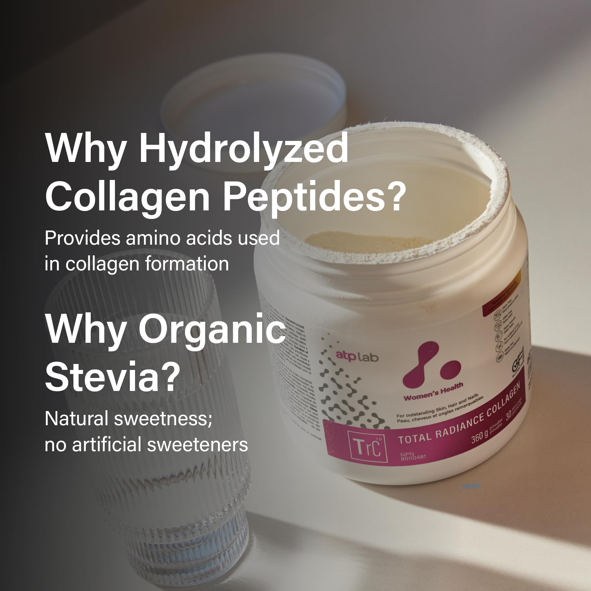 ATP LAB - Total Radiance Collagène 360g - Poudre de protéines de collagène pour femmes - Pour la peau, les cheveux et les ongles - Suppléments de collagène pour femmes