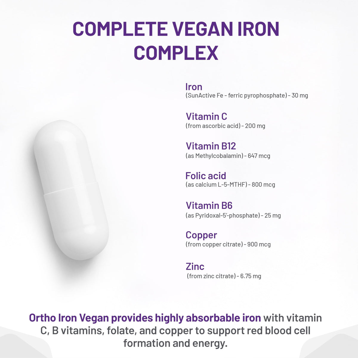 AOR Iron Supplements, Ortho Iron, 30 mg, 60 Capsules, 60 Day Supply