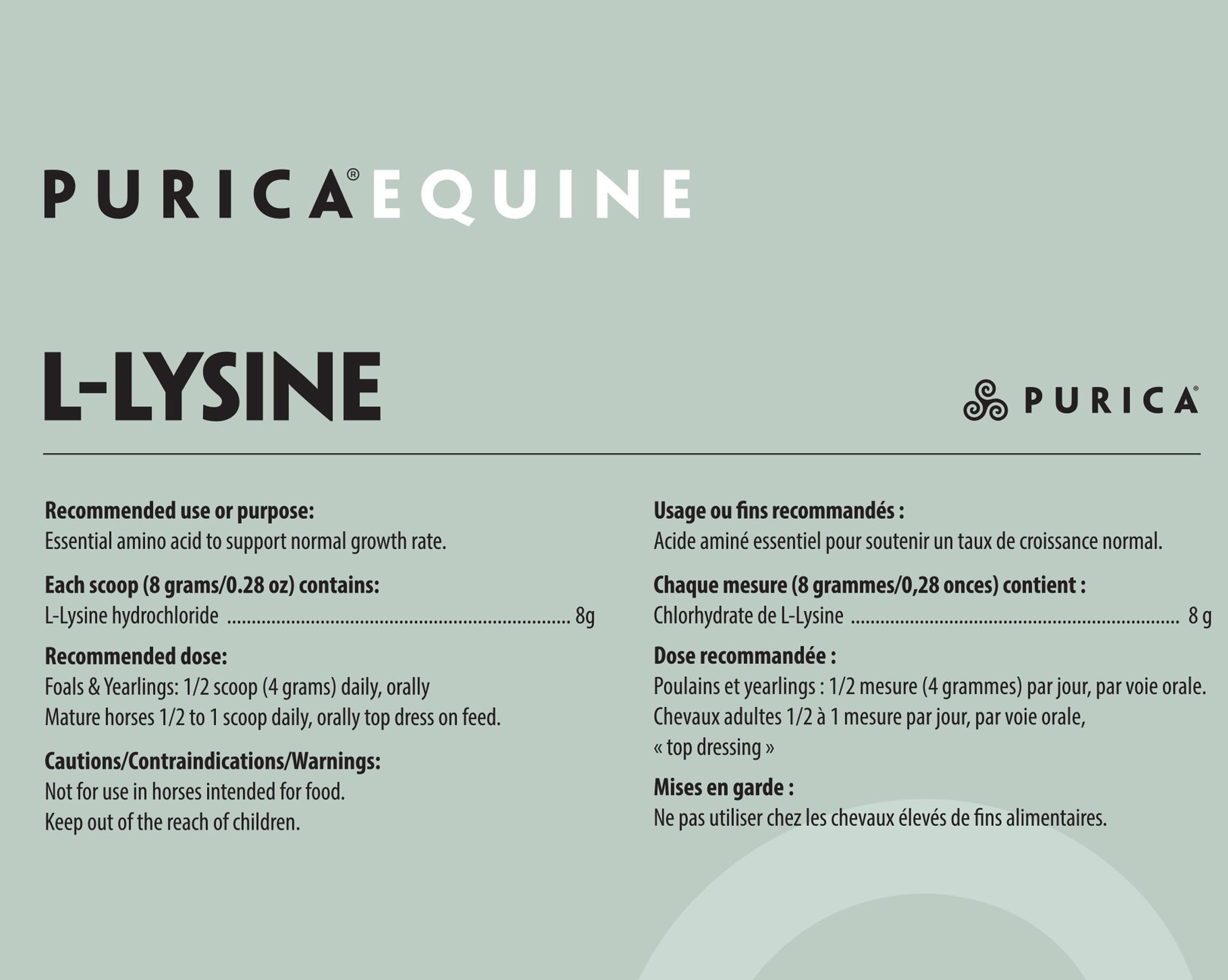 PURICA Lysine Powder for Horses, Collagen Support, Made in Canada, 800g