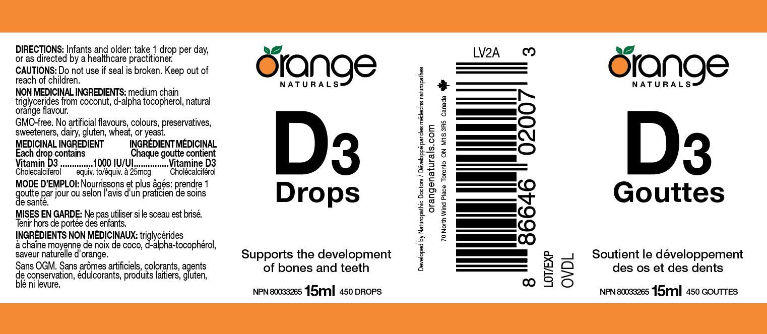 Orange Naturals - Gouttes de vitamine D3 - Saveur naturelle d'orange liquide - 400 UI pour enfants - 15 ml - Gouttes liquides de cholécalciférol vitamine D3 - Soutien pour la santé des os, des dents et du système immunitaire