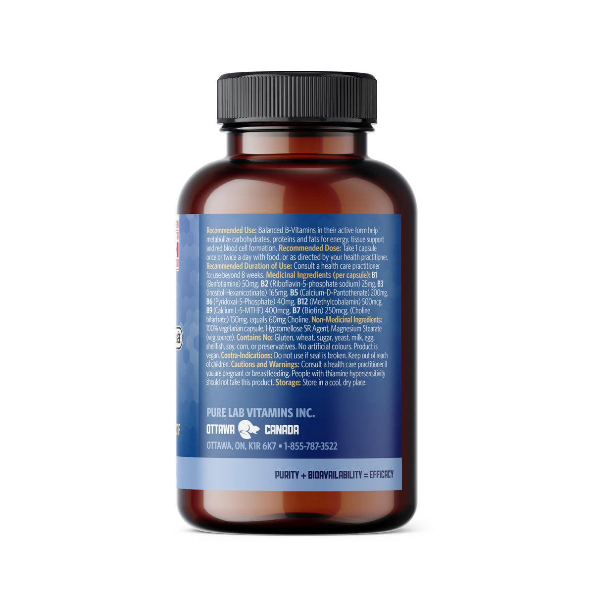 Pure Lab Vitamin | Slow Release Bioactive B Complex | 120 Capsules | Vitamin B-Complex Supplements | Metabolic Support Immune System | Vitamin B Pressure Complex | B Complex Vitamins for Men and Women
