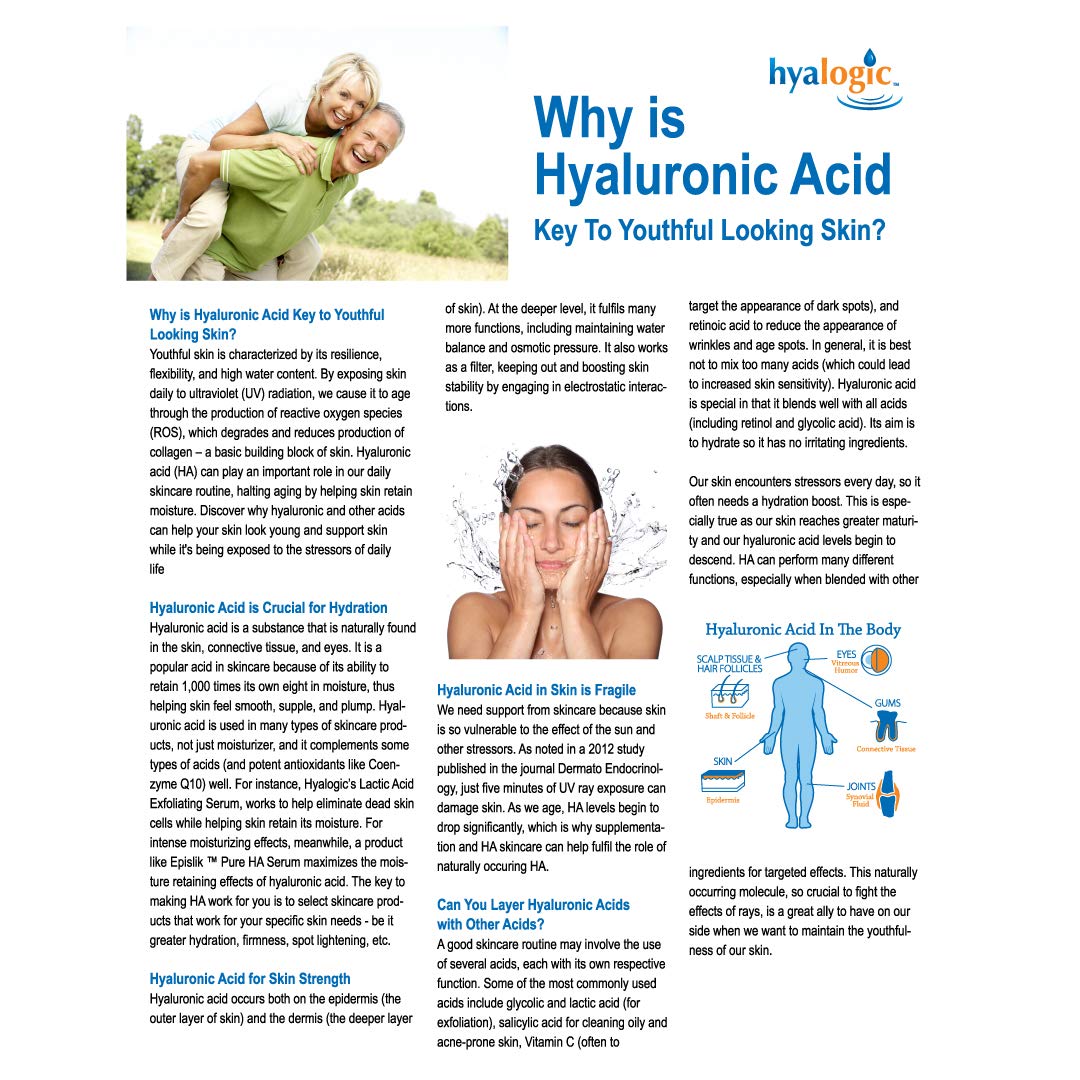 Sérum pur à l'acide hyaluronique pour le visage - Sérum naturel à l'AH de Hyalogic, formule non grasse et sans parfum