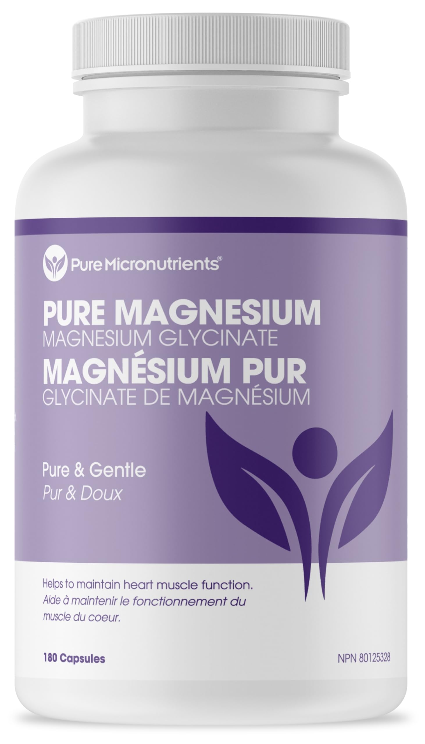 Supplément de glycinate de magnésium (chélate) Pure Micronutrients 200 mg, 180 gélules