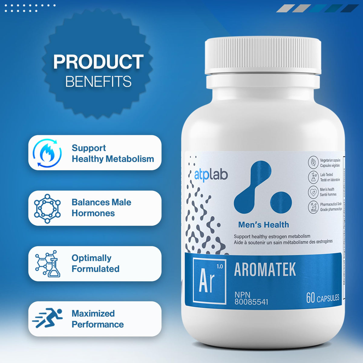 atplab Aromatek Men's Health Supplement, Zinc, 60 Capsules, 30-Day Supply
