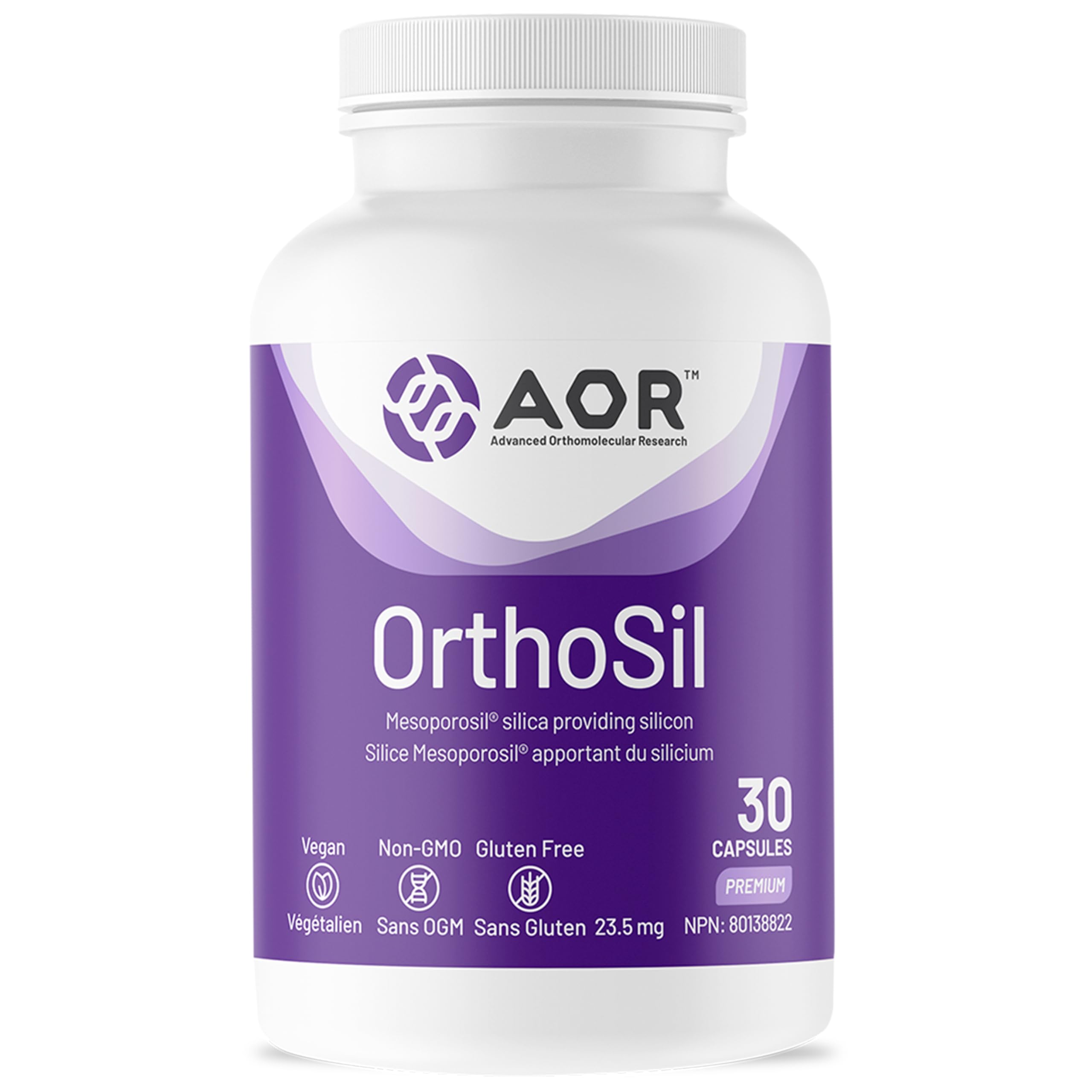 AOR OrthoSil Silica Supplement, 30 Vegan Capsules, 30 Days Supply, Features Patented Mesoporosil, Supports Healthy Hair, Skin, Nails, Connective Tissue & Structural Wellness, Gluten-Free & Non-GMO