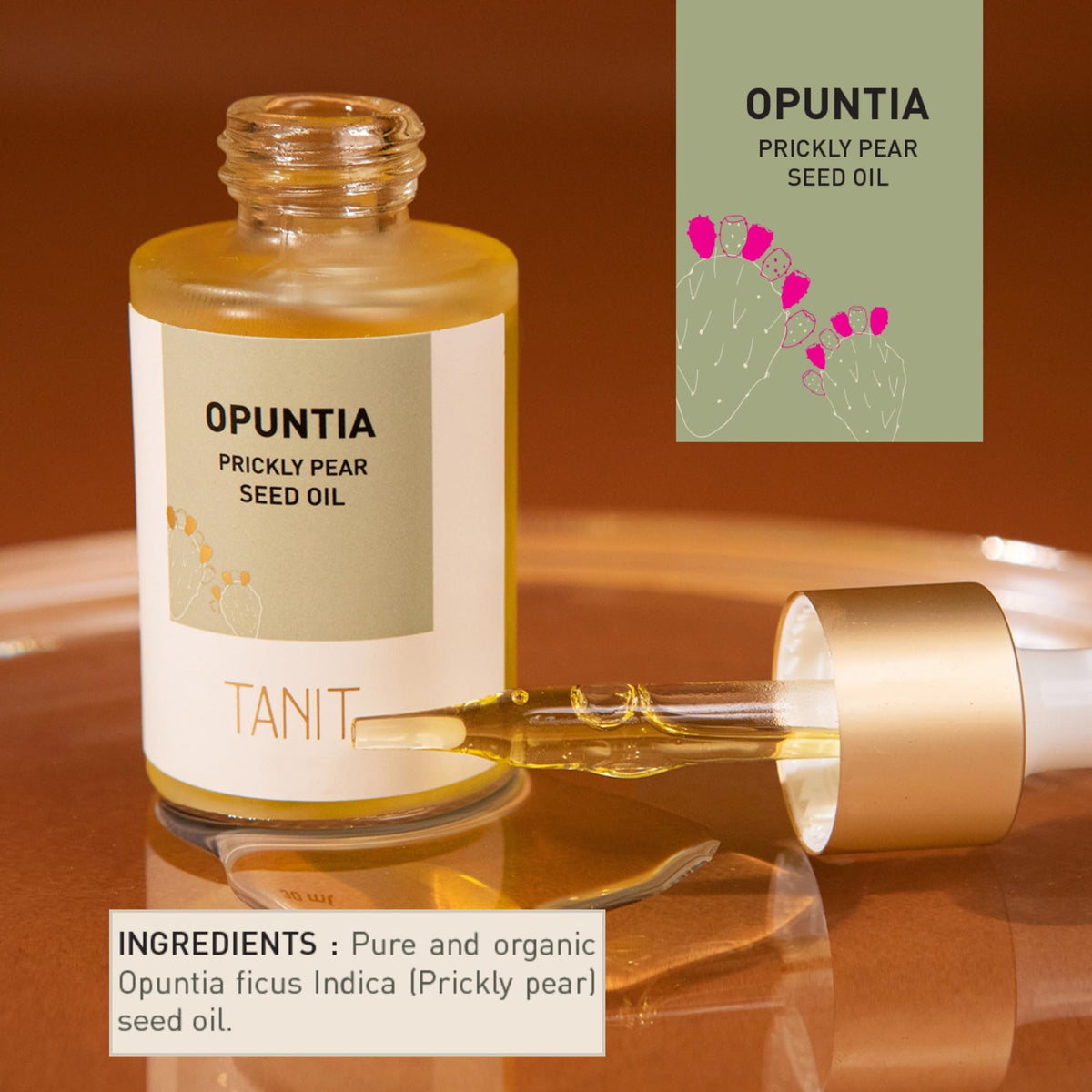 TANIT | Prickly Pear (Opuntia ficus indica) Seed oil for face, body, hair and nails | Barbary fig oil | Cactus Oil | Organic Certified ECOCERT USDA | 100% Pure | Huile de graine de figue de barbarie (15ml&30ml)