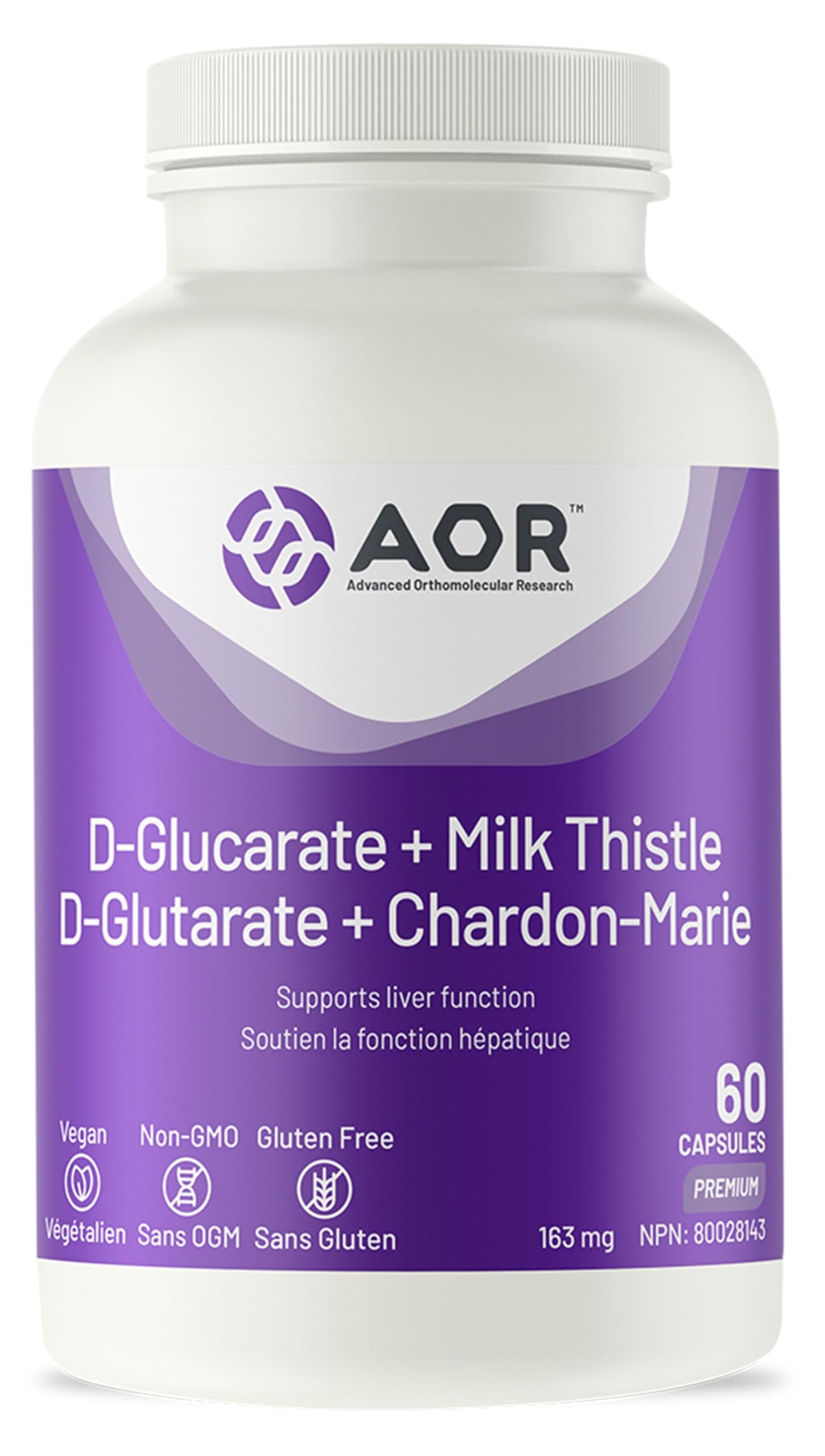 AOR Calcium D Glucarate Milk Thistle, Liver Support, 80% Silymarin, 60 Caps