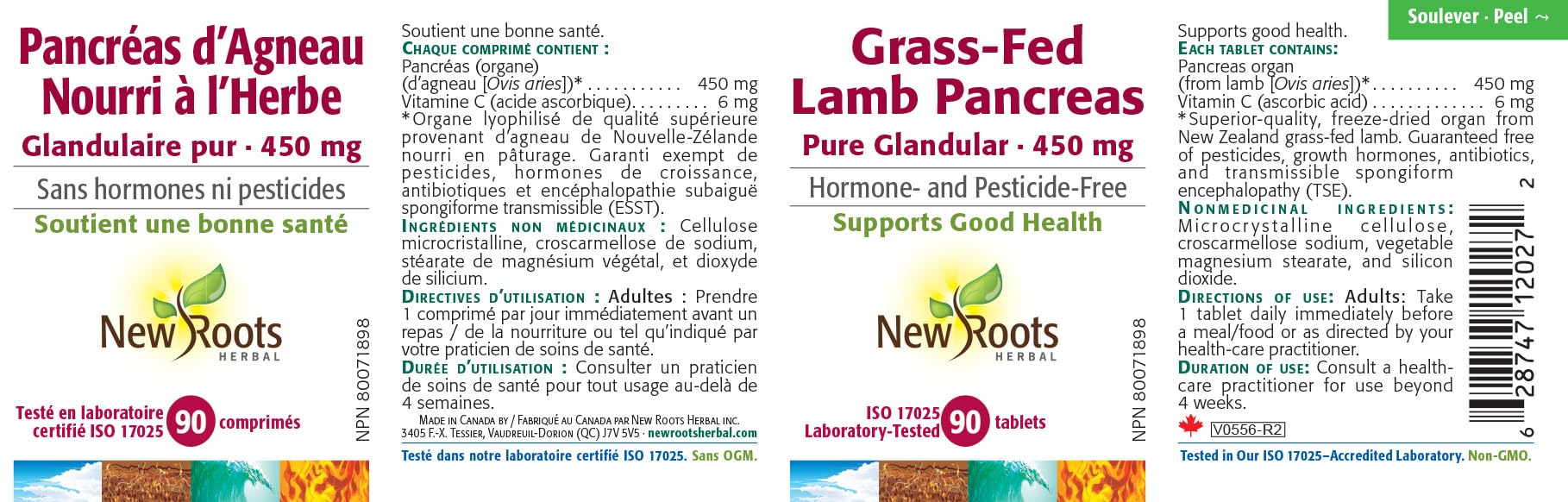 Pancréas d'agneau nourri à l'herbe de New Roots Herbal, glandulaire pur 450 mg, 90 comprimés, approvisionnement de 3 mois, enzymes dérivées avec vitamine C pour une digestion équilibrée, soutien pancréatique, sans OGM, sans gluten et sans soja