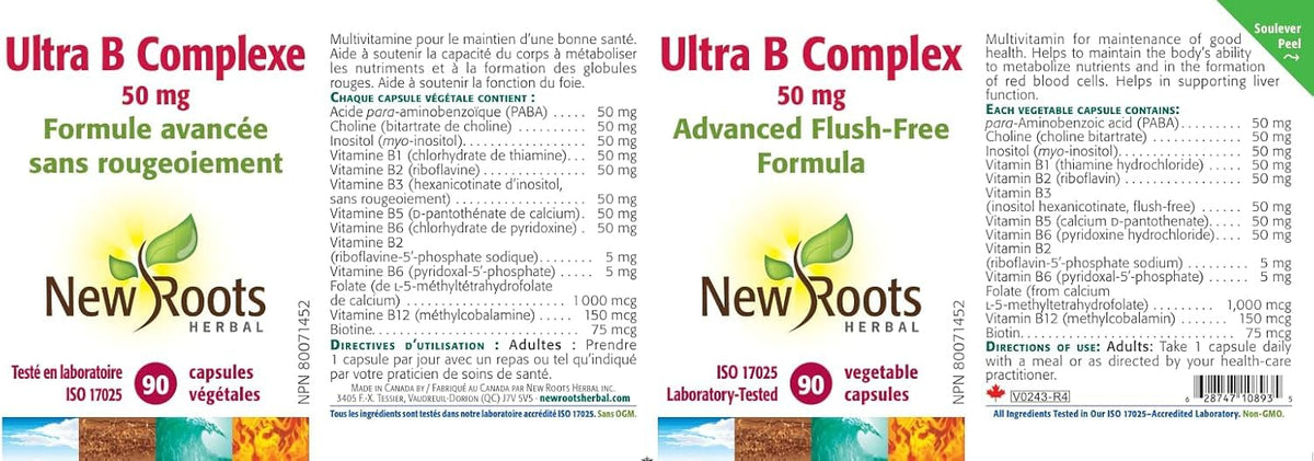 New Roots Herbal Vitamin B Complex 50mg, Flush Free Niacin, 90 Capsules