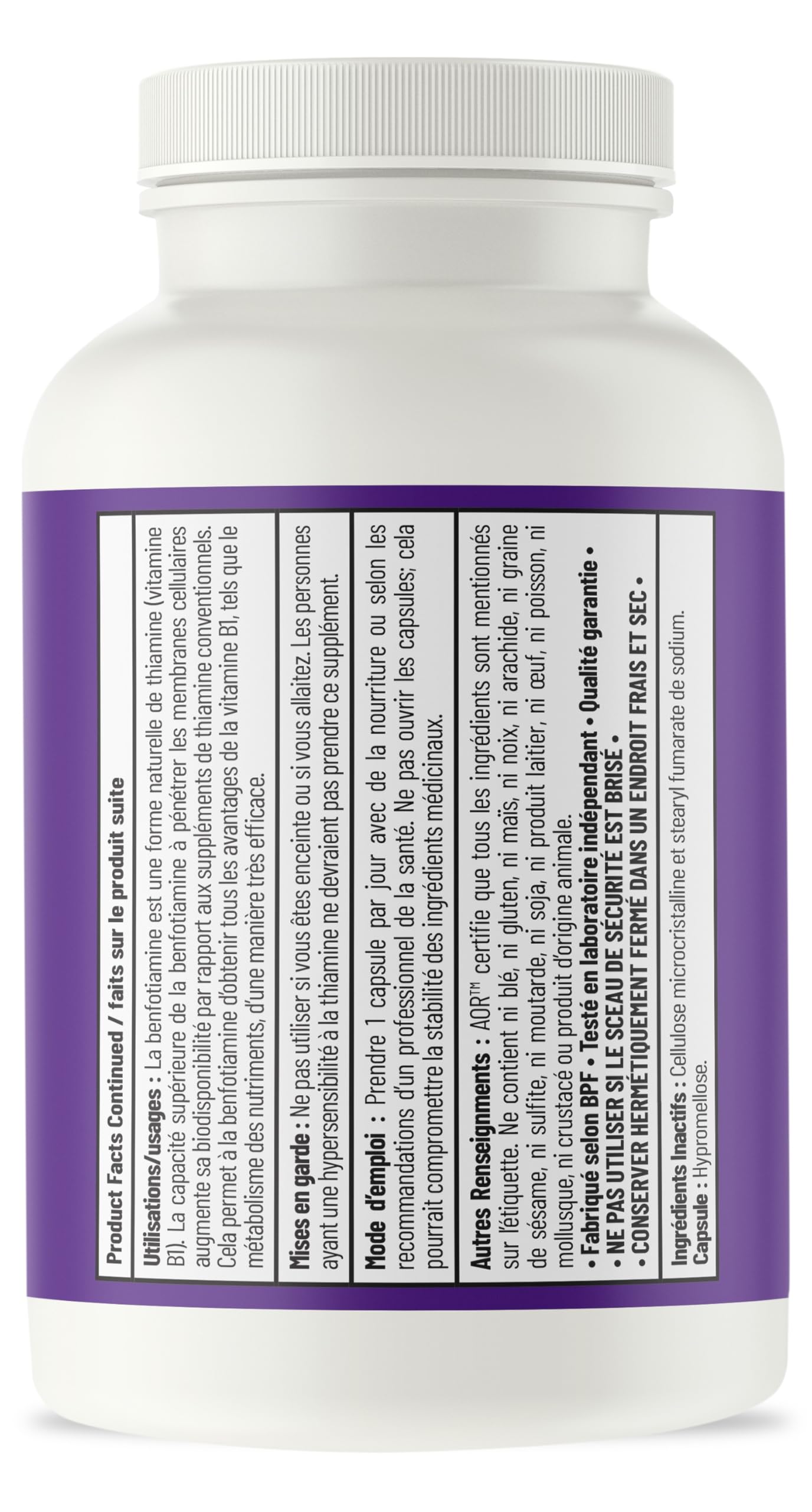 AOR Benfotiamine Vitamine B1 80mg 120 Gélules Fourniture de 120 Jours - Supplément de Complexe de Vitamines B - Végan, Sans OGM, Sans Gluten - Facile à Avaler - Soutient la Production d'Énergie, un Métabolisme Sain et la Circulation