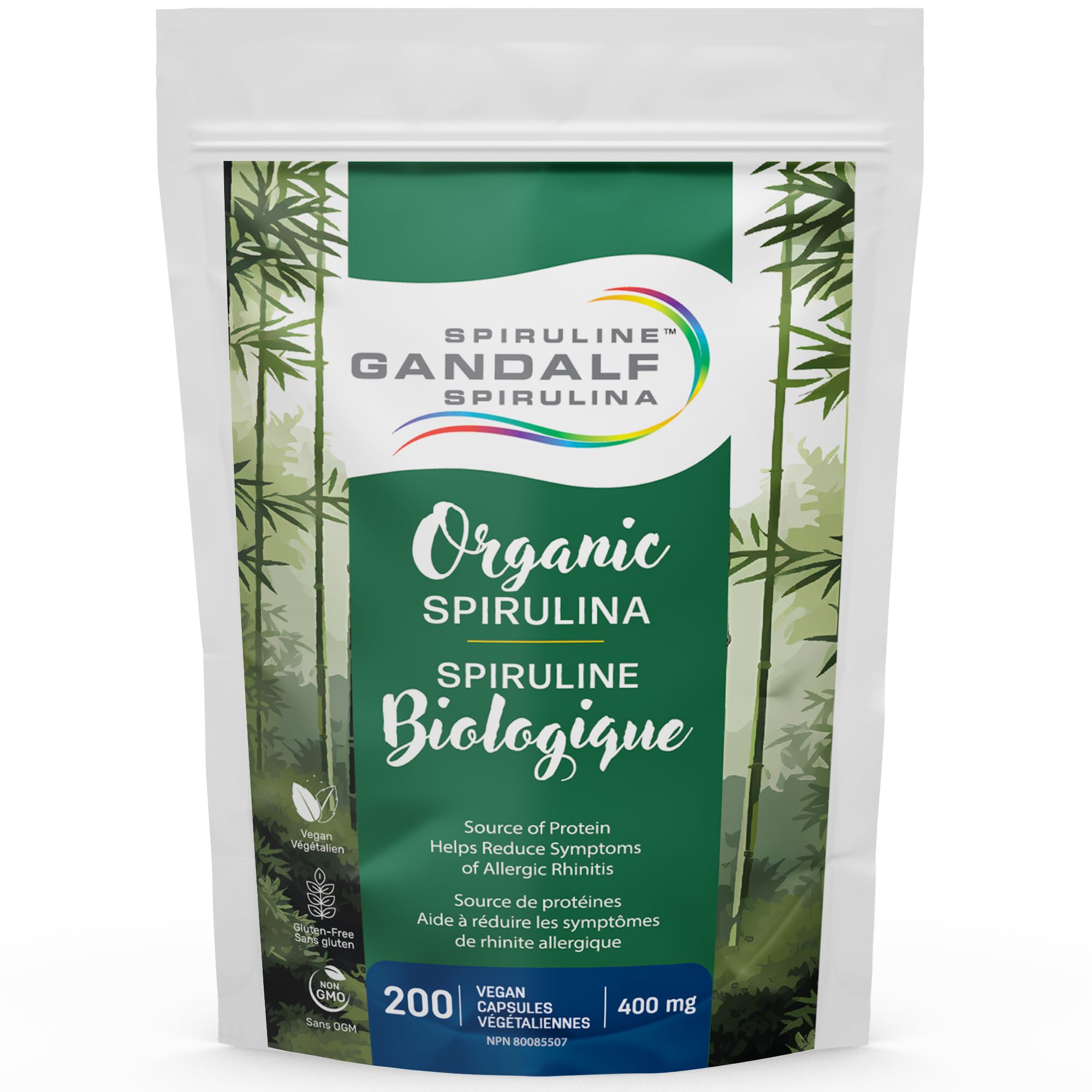 Gandalf Pure Organic Spirulina 400mg 200 Vegan Capsules - Vegan, Non-GMO & Gluten-Free - Blue-Green Algae, Nutrient-Dense Superfood with Iron and Antioxidants
