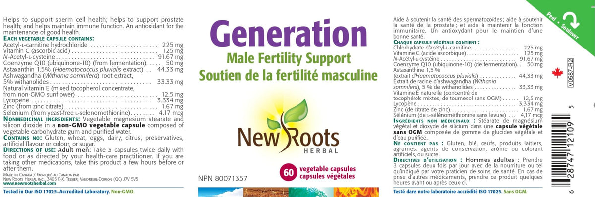New Roots Herbal - Male Fertility Generations 60 Capsules - Helps to Support Prostate Health and Maintain Immune Function