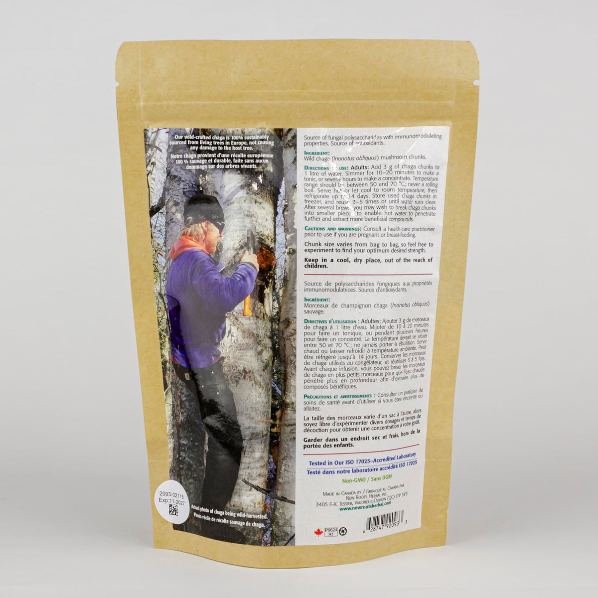 New Roots Herbal Organic Chaga Mushroom Tea Powder, 100g, 33 Servings, Authentic Wild-Crafted Superfood from Canadian Forests, Sustainably Harvested, Supports Vitality, Rich in Antioxidants, Non-GMO