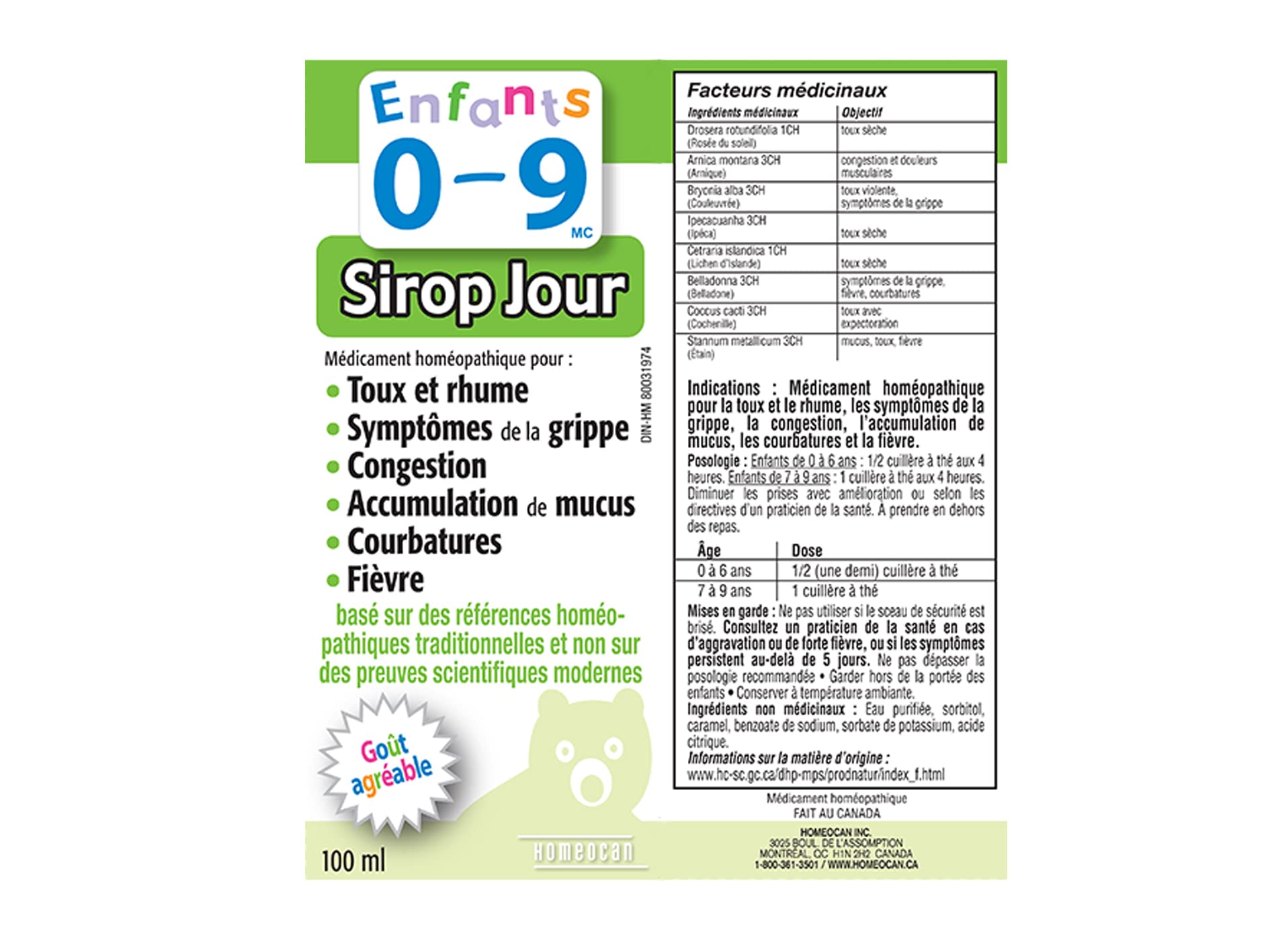 Sirop Toux et Rhume de Jour 0-9 Enfants 100ml, Formule Douce pour Apaiser les Petits, Toux et Congestion, avec Drosera, Arnica, Bryonia, Goût Excellent que les Enfants Adorent, Apaisant pour Bébés, Tout-petits et Enfants