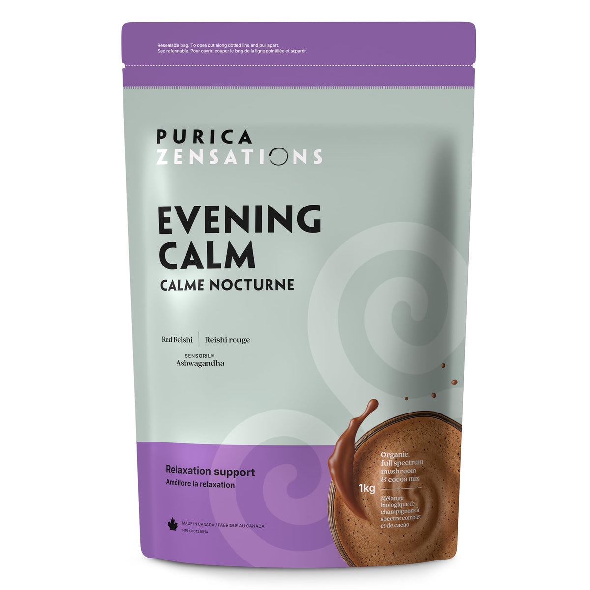 PURICA Zensations Evening Calm, Ashwagandha Cacao Mushroom Powder, 1kg
