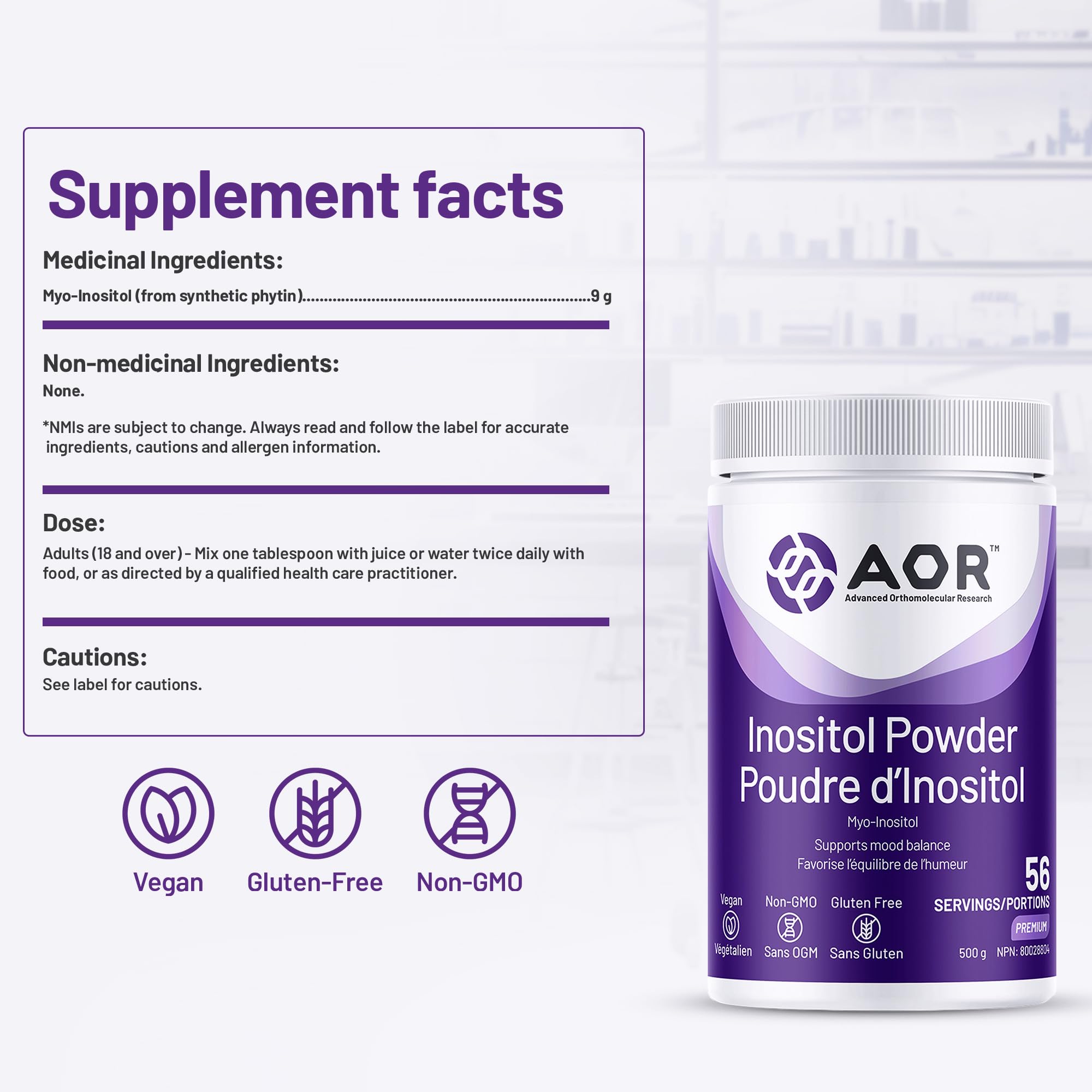 AOR Inositol Powder 500g, Myo-Inositol Supplement Powder 56-Servings - Supports Cognitive Function, Hormonal Balance & Cellular Health - Myo-Inositol for Women - Pure Inositol Supplement for Vitality