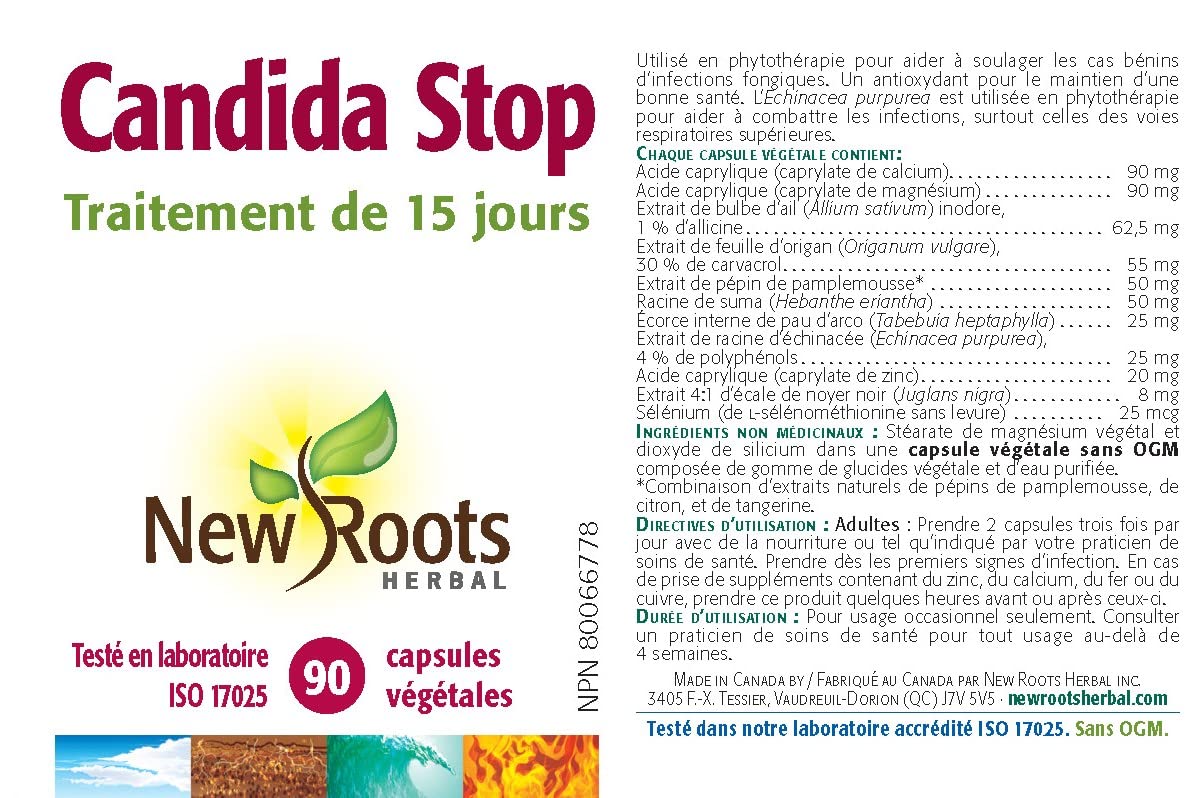 New Roots Herbal Candida Stop 90 Capsules, Black Walnut, Caprylic Acid