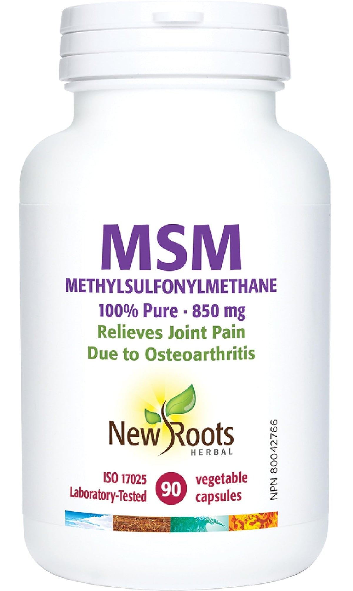 New Roots Herbal Organic MSM Capsules, 850mg, Joint Support, 90 Pack