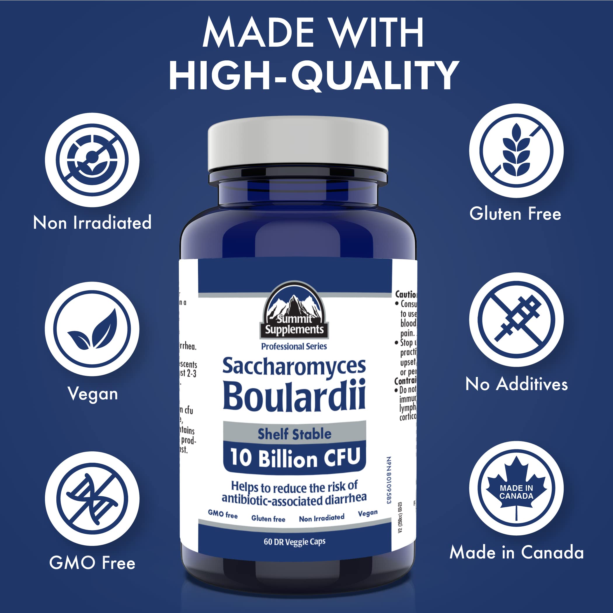 Saccharomyces Boulardii – Supplément Probiotique, 60 gélules végétales DR pour 60 jours, 10 milliards d'UFC, Équilibre digestif et soutien de la flore intestinale, Végétalien, Sans gluten et Sans OGM, Fièrement canadien et Négatif en plastique