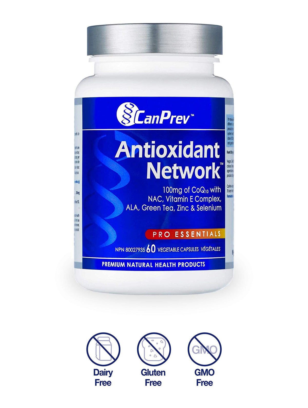 CanPrev Antioxidant Network Capsules, CoQ10 100mg, Gluten Free, 60 Capsules