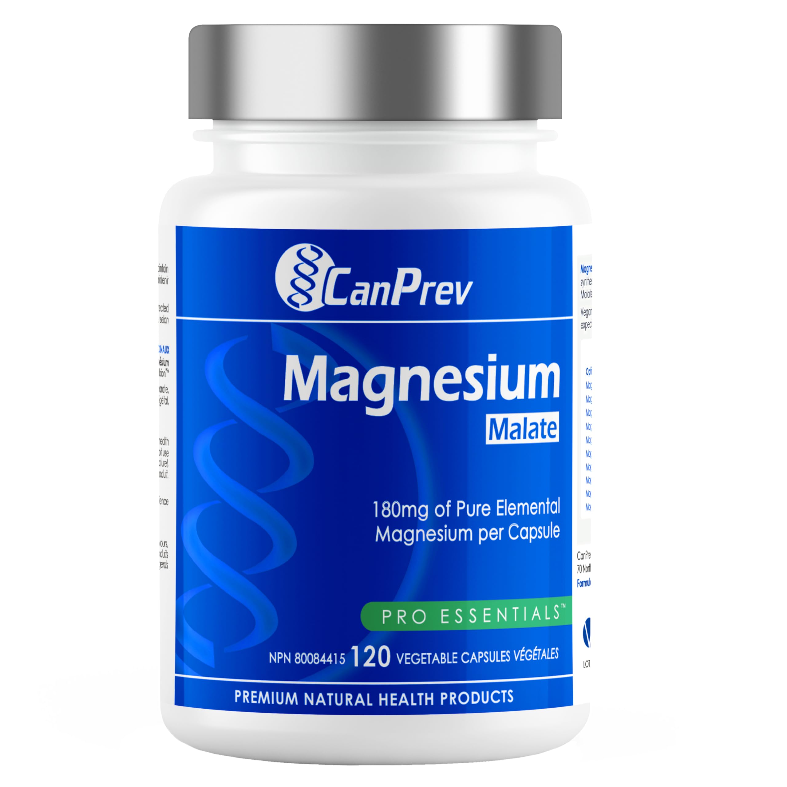 CanPrev Malate de Magnésium 180mg, 120 Gélules Végétaliennes, 120 Jours d'Approvisionnement - Supplément de Magnésium Pur pour l'Énergie, le Sommeil et le Bien-être Général - Absorption Améliorée, Relaxation Musculaire et Soutien Énergétique