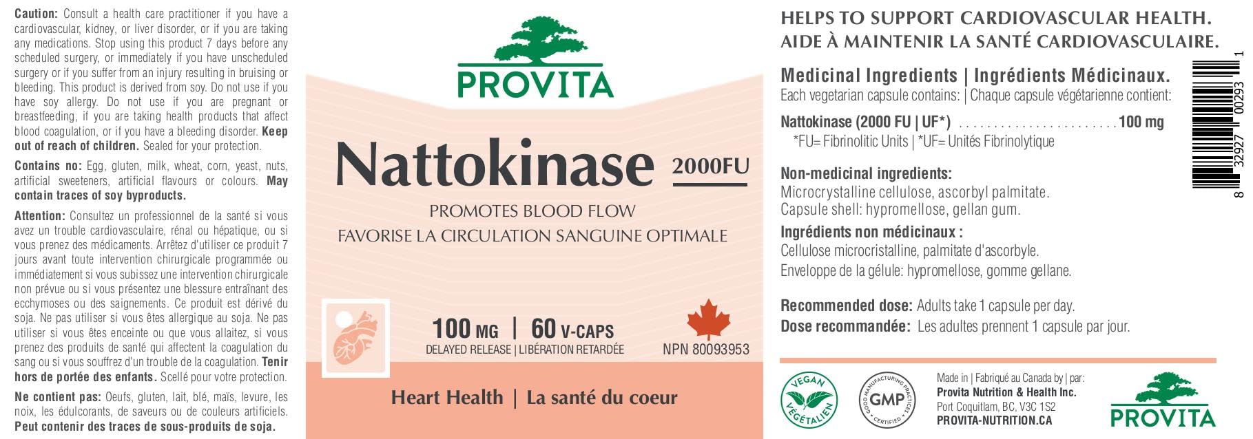Provita Nattokinase 2000FU - 100mg Puissant antithrombotique - Soutient la santé cardiovasculaire