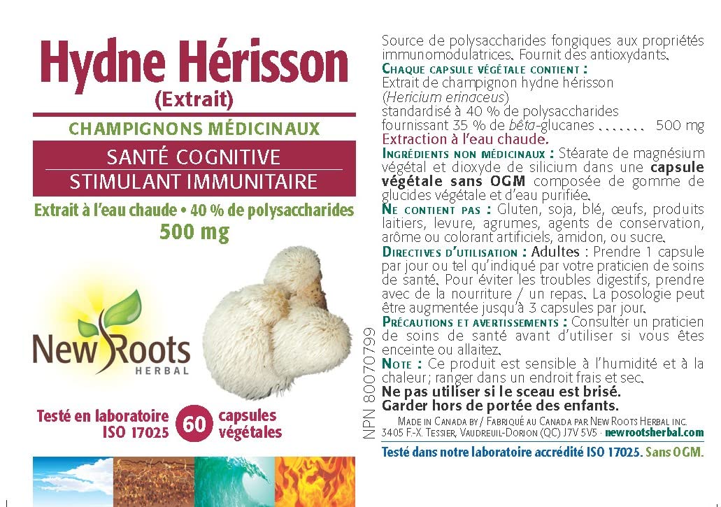 New Roots Herbal Lions Mane Supplement, 500 mg, Beta Glucan, 60 Day Supply