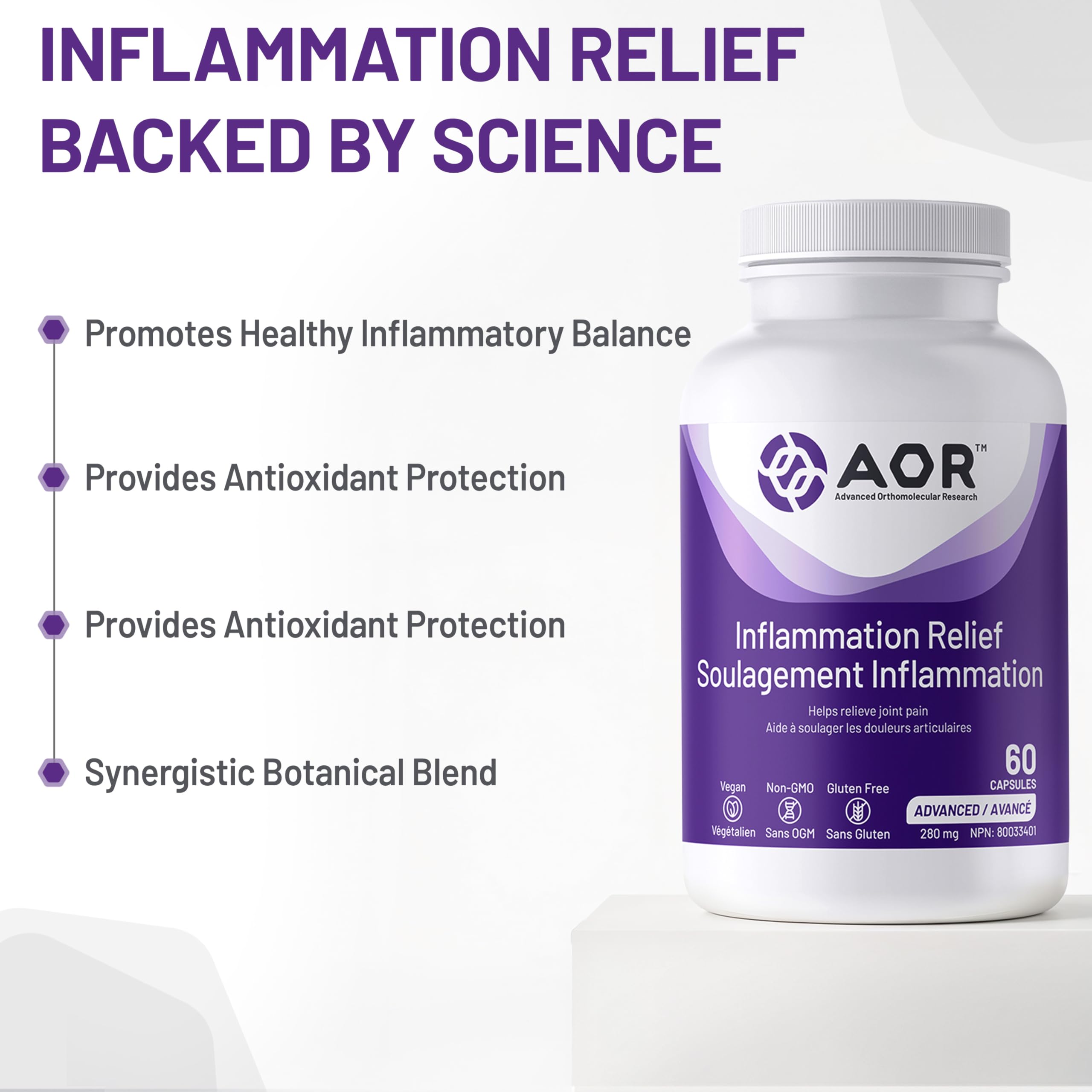 AOR Complément Soulagement de l'Inflammation 280mg, 60 Gélules pour 60 Jours - Contient Boswellia, Curcumine Longvida & Ashwagandha - Mélange de Curcuma pour le Soutien Articulaire, la Souplesse & le Confort - Végétalien et Sans OGM