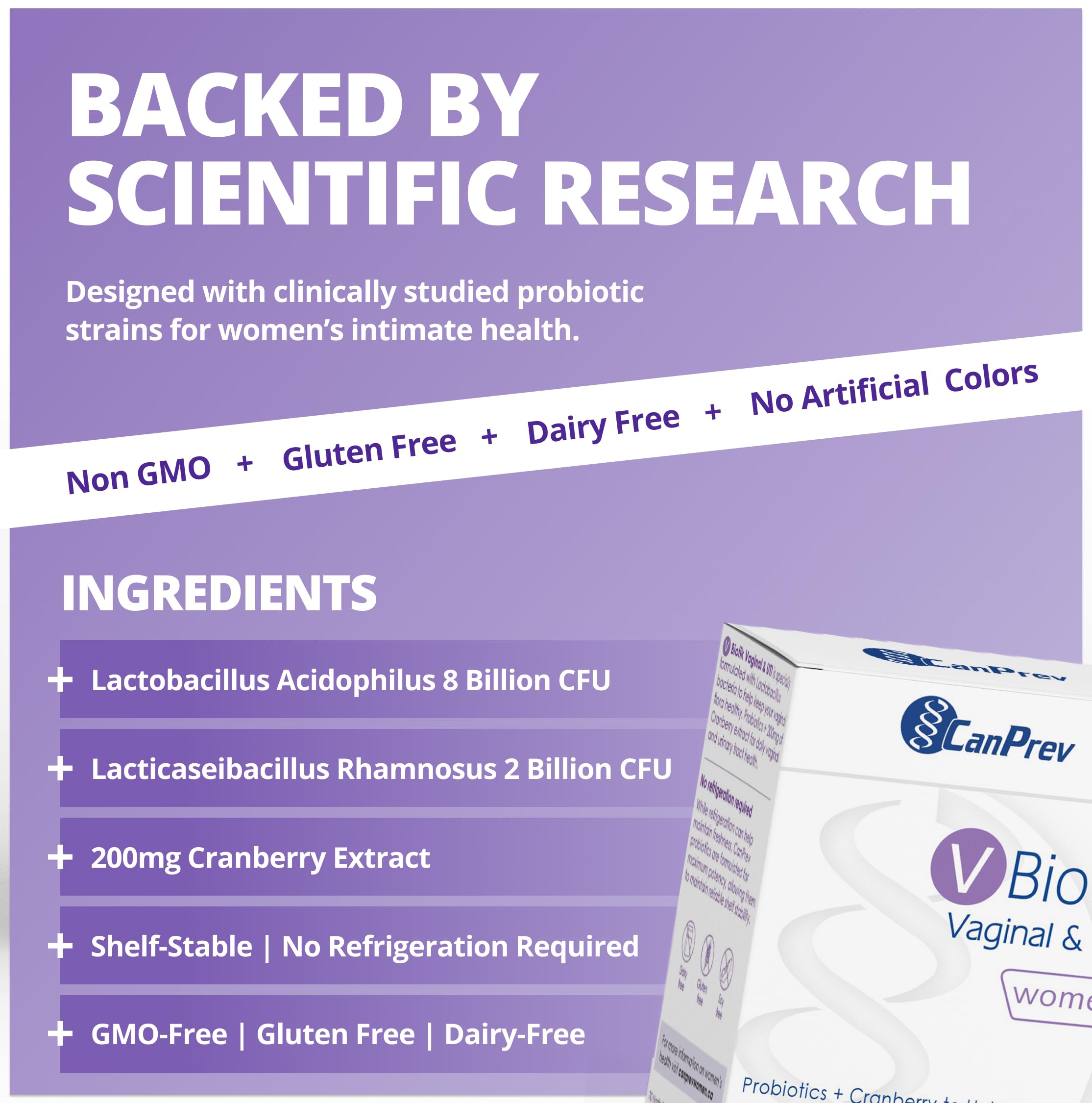 CanPrev V-Biotik Supplément Probiotique pour Femmes, 30 Capsules, 30 Jours d'Approvisionnement avec Extrait de Canneberge et Lactobacillus, 10 Milliards d'UFC, Probiotiques pour les Soins Digestifs - Soutien Naturel pour le Bien-être Quotidien des Femmes