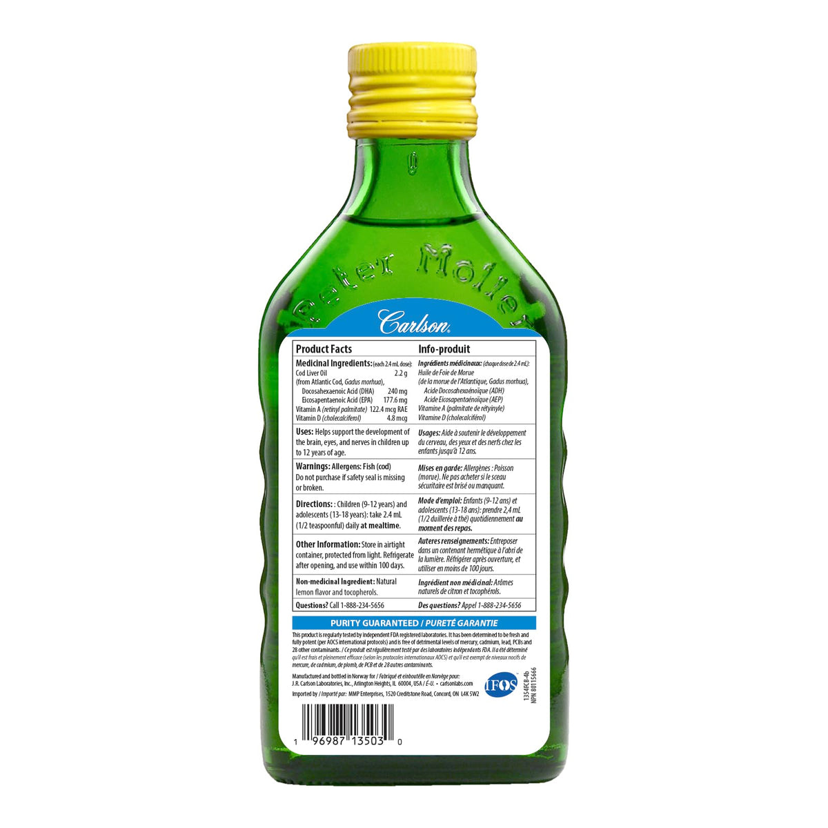 Carlson - Kid's Cod Liver Oil, 550 mg Omega-3s + A & D3, Wild-Caught Norwegian Arctic Cod-Liver Oil, Sustainably Sourced Nordic Fish Oil Liquid, 250 mL (8.4 Fl Oz)