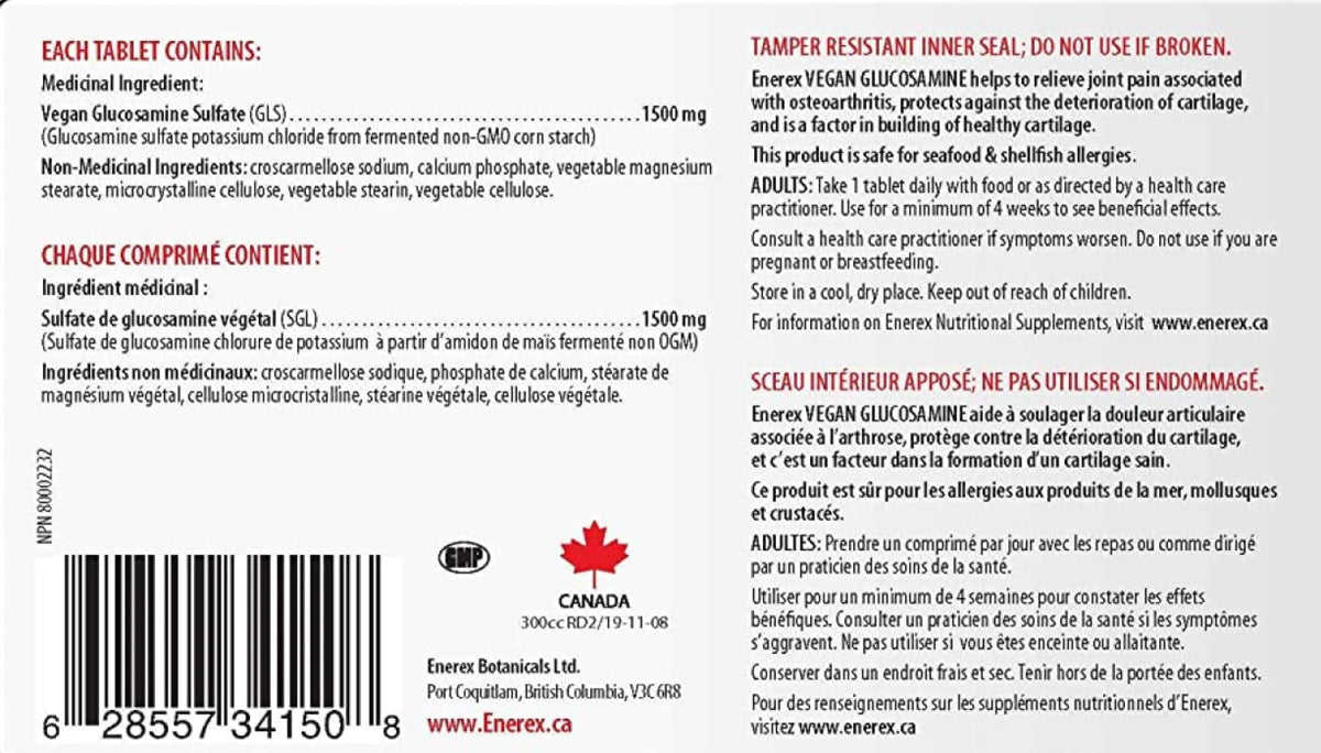 Enerex Vegan Glucosamine • Non-GMO & Shellfish Free!, 90 Tablets